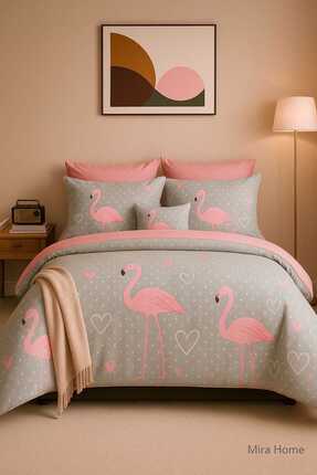 Mira Home Çift Kişilik Pamuklu Nevresim Takımı Flamingo Love