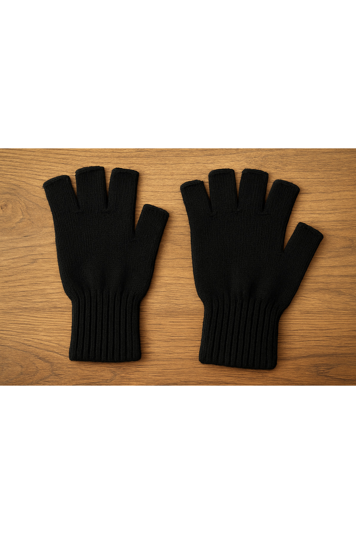 Butik Siyah Örgü Parmaksız Eldiven, Unisex, Kışlık, Spor ve Günlük Kullanım görsel 2