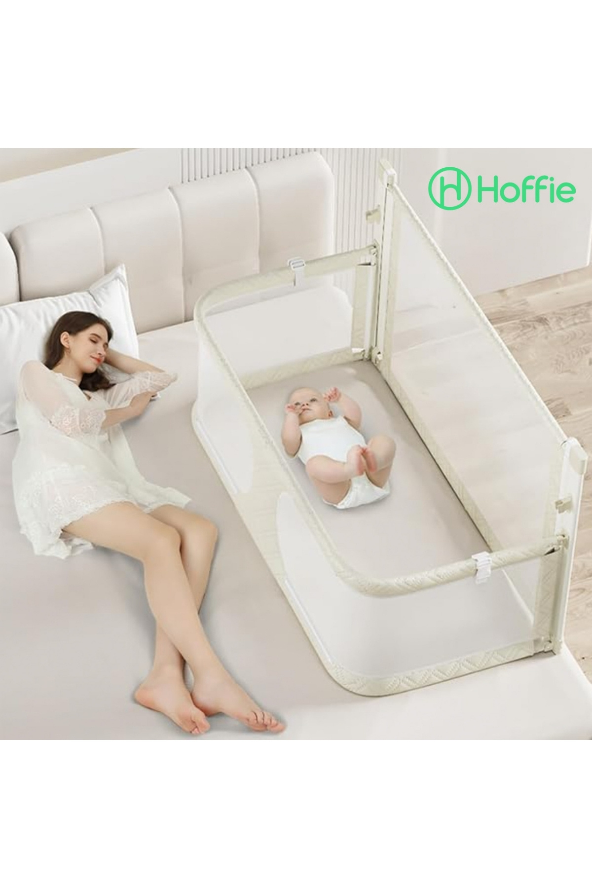 Hoffie 3in1 Katlanır Bebek Güvenlik Bariyeri,Yatak Üstü Bebek Beşiği,Koruyucu Birlikte Uyuma,Açılır Kapanır