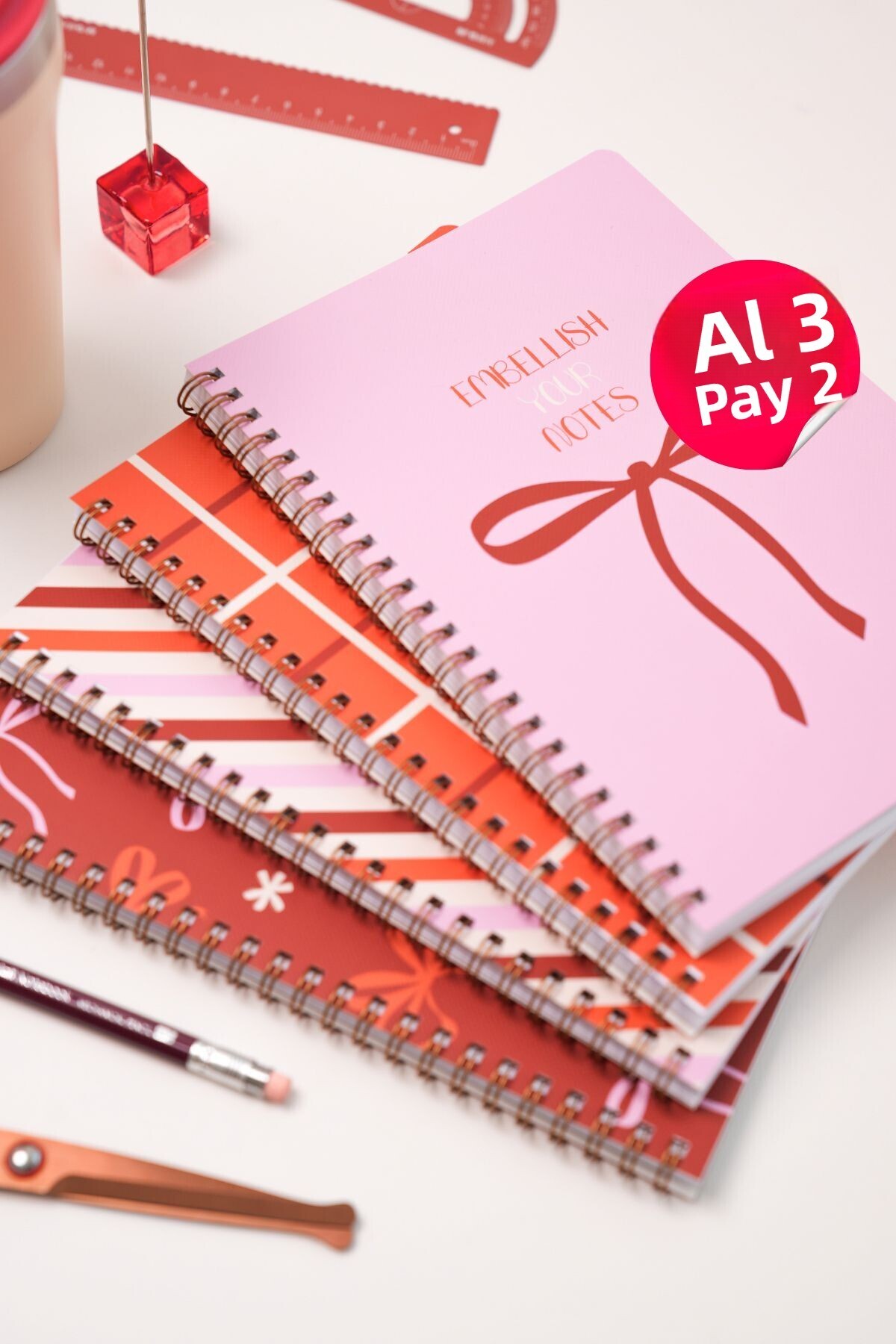 Matt Notebook-دفتر مدرسي حلزوني مقاس A5 80 ورقة، مجموعة من 4 - مربعات 1