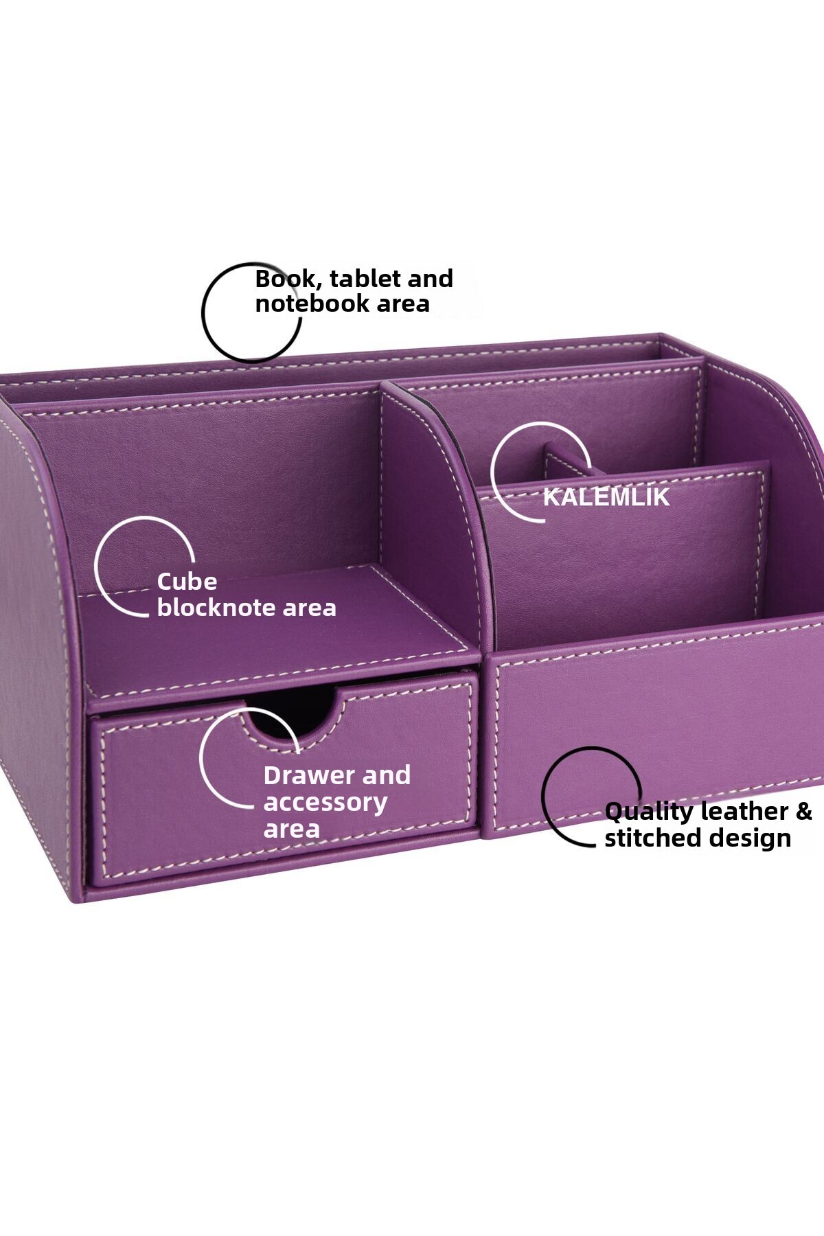 2K-Desktop Organizer, Pen Holder, Remote Control Holder, Cube Notepad Holder, Tablet Holder, Bookshelf, 6 Compartments, with Drawers, Lilac 2