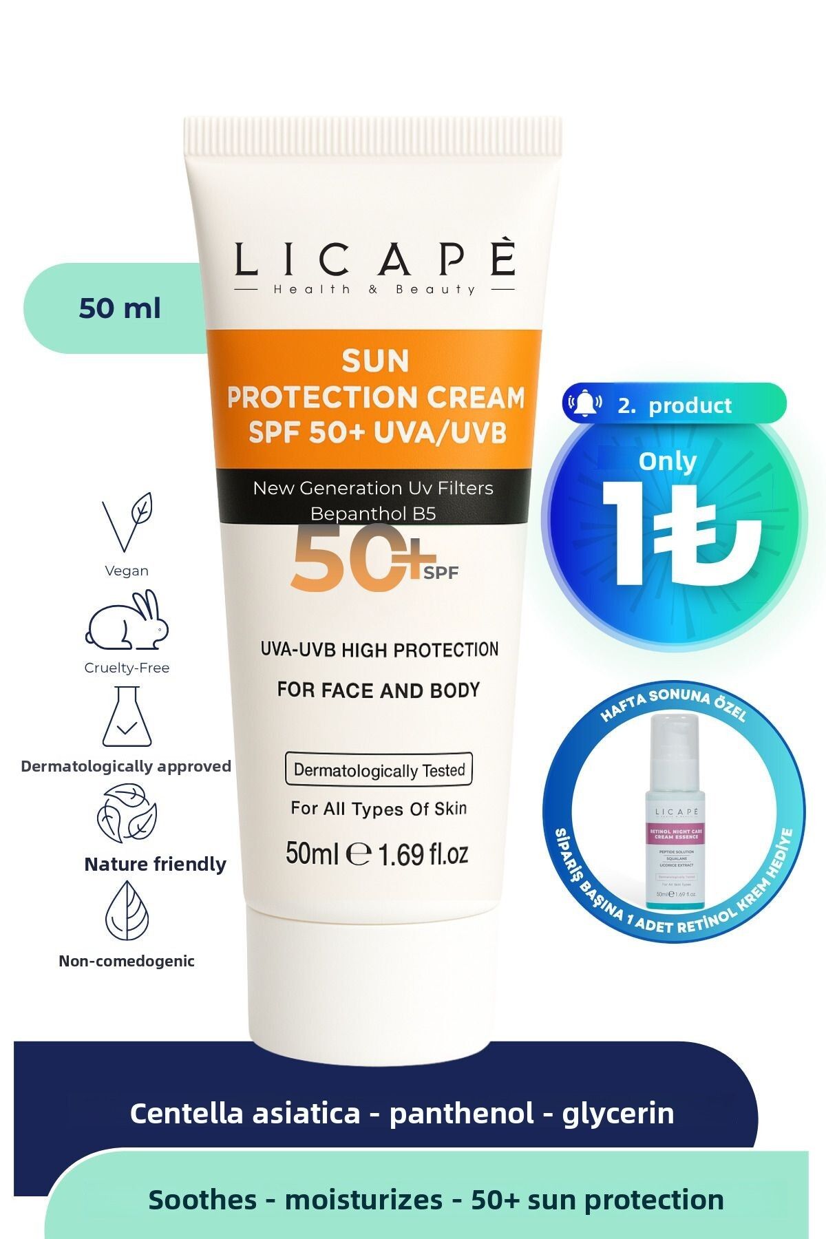 Licape-High Protection SPF +50 Factor UVA-UVB Sunscreen - Versatile 1