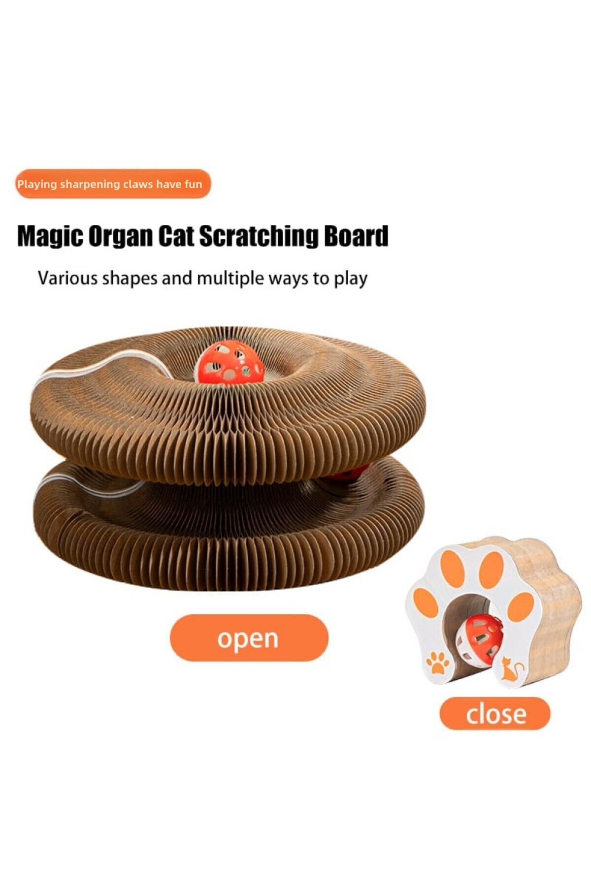 TİNEKE-Accordion Cat Scratching Toy, Scratching Board with Rattle Bell Ball and Catnip Gift 7