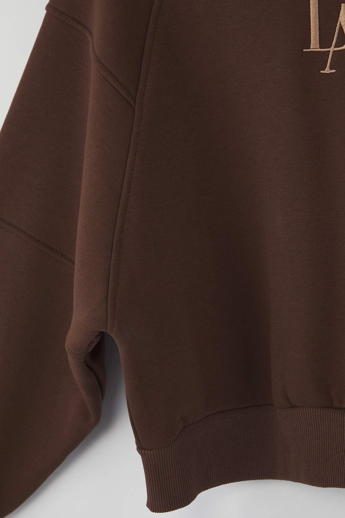 Trendyolmilla  Kahverengi Bisiklet Yaka Regular Fit Nakışlı Kalın İçi Polarlı Örme Sweatshirt TWOAW24SW00199 - Görsel 7