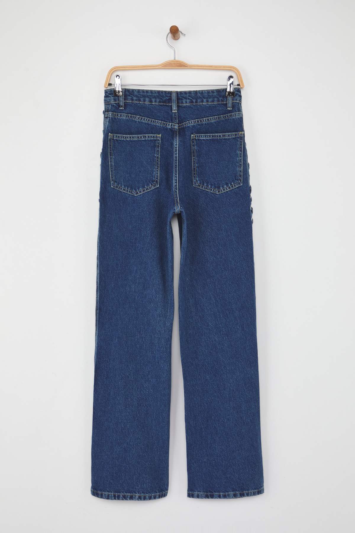 Trendyolmilla  Özel Koleksiyon Mavi Kuşgözü Bağlama Detaylı Yüksek Bel Wide Leg Jeans TWOAW26JE00012 - Görsel 6