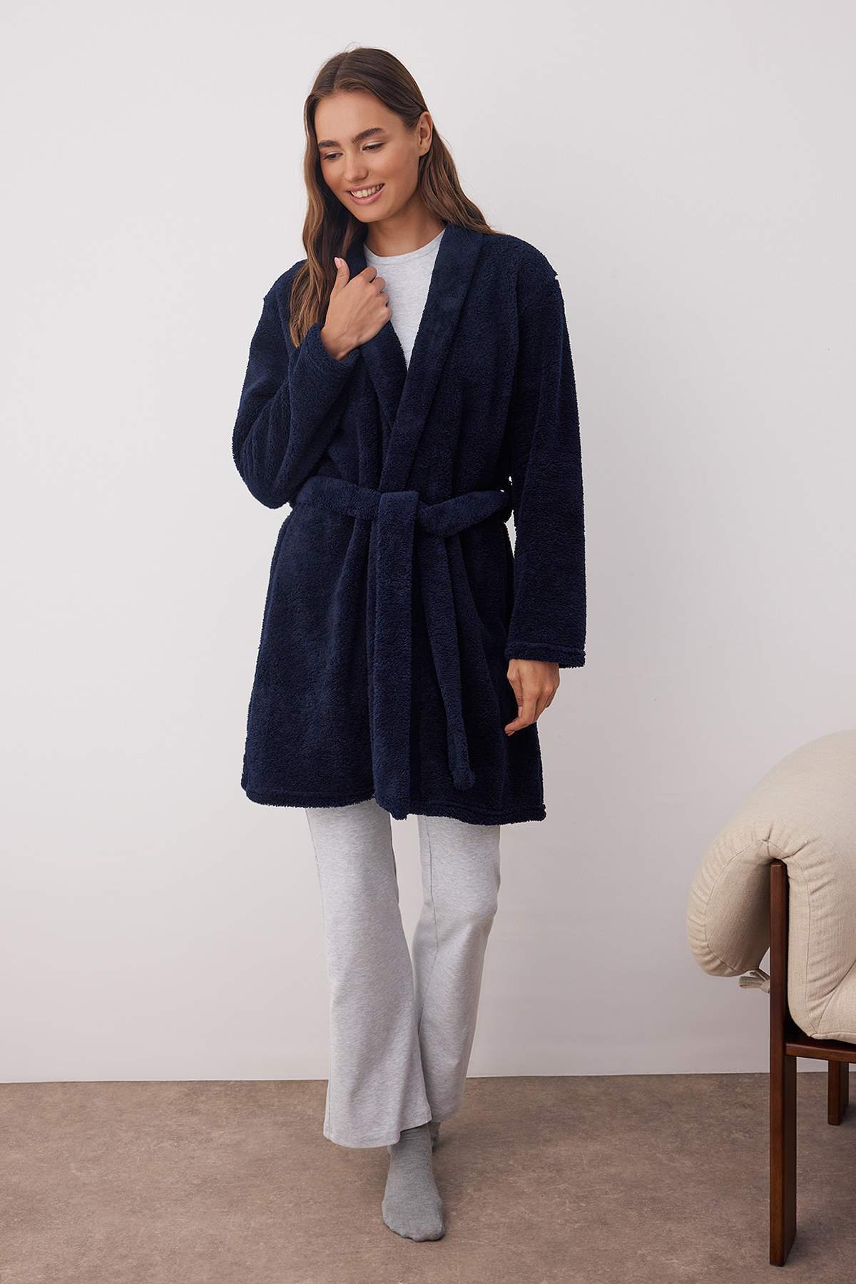 Trendyol Collection-Zimní pletený župan námořnické modré Belted Wellsoft Thmaw23Sb00000 1