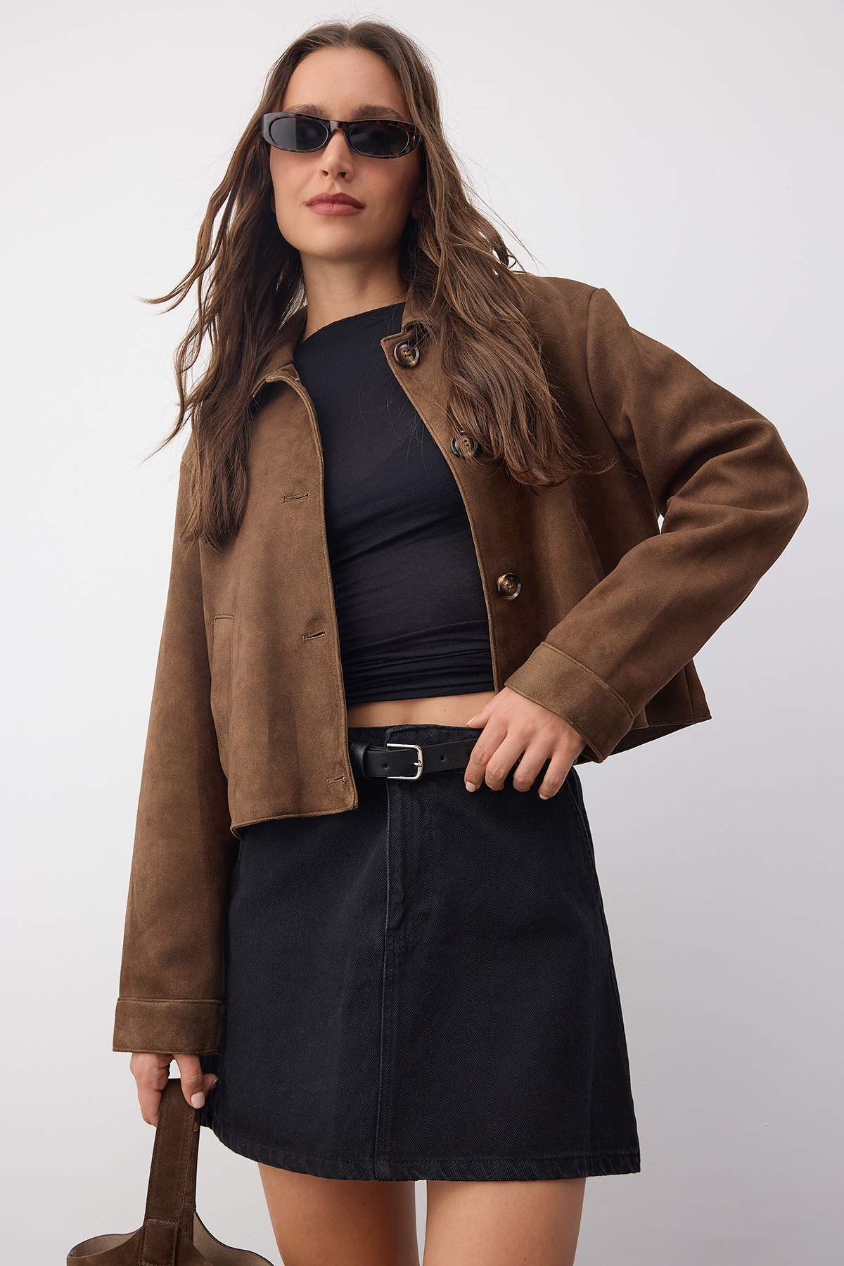 Trendyolmilla  More Sustainable Siyah More Sustainable Kemer Detaylı Denim Etek TWOAW26ET00027 - Görsel 6