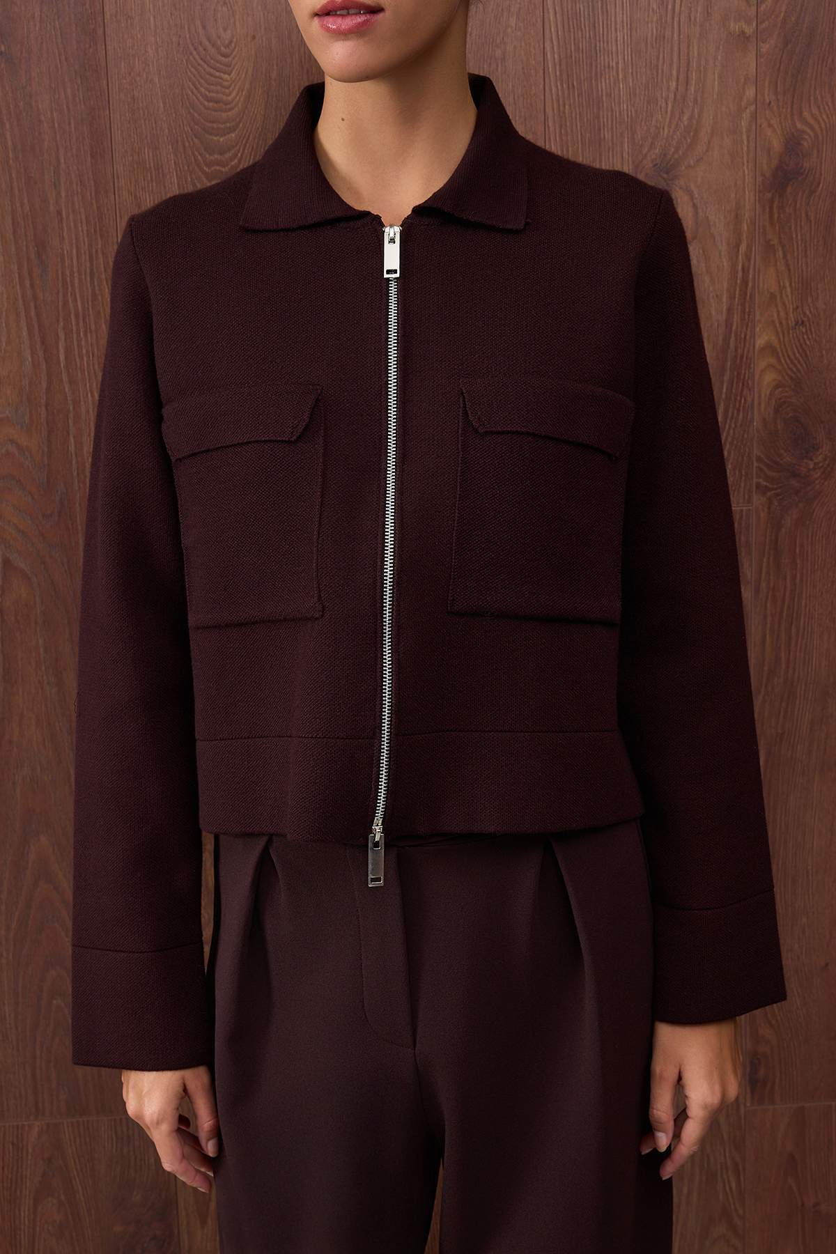 Trendyolmilla  Özel Koleksiyon Kahverengi Pamuk Karışımlı Polo Yaka Cep Detaylı Triko Hırka TWOAW26HI00180 - Görsel 3