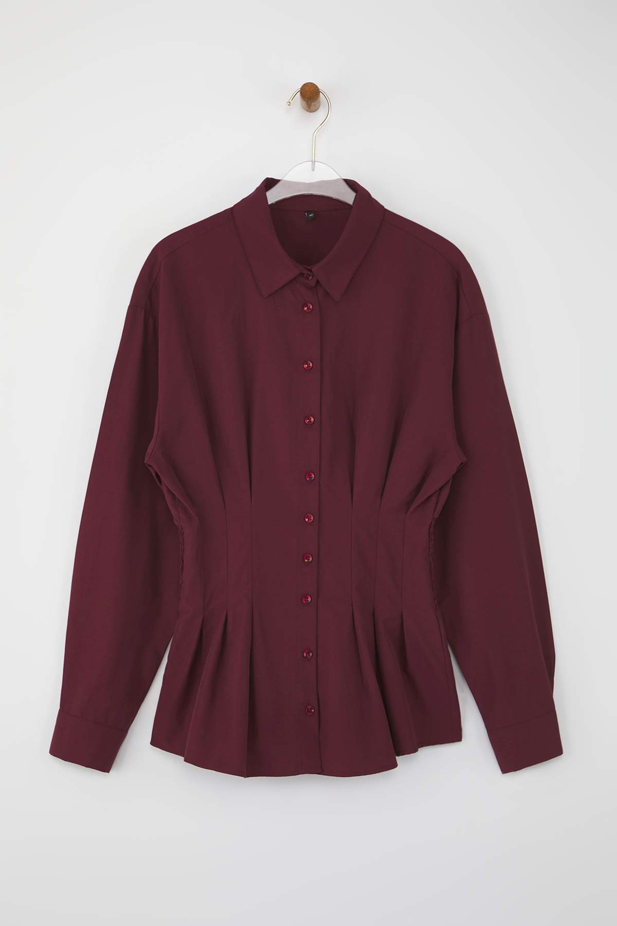 Trendyolmilla  Bordo Bele Oturan Gipe Detaylı Gömlek TWOAW26GO00008 - Görsel 5