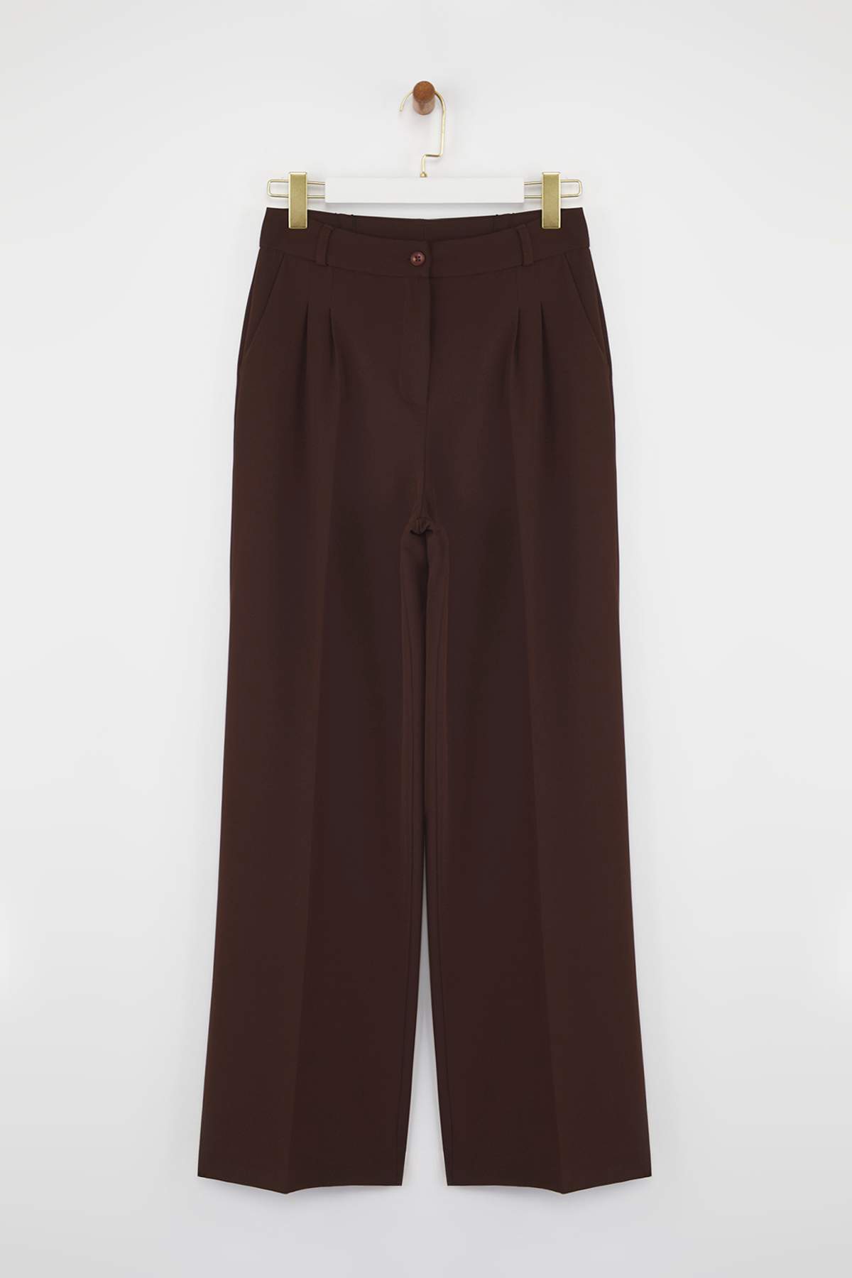 Trendyolmilla  Kahverengi Pilili Wide Leg/Geniş Paça Pantolon TWOAW25PL00109 - Görsel 5