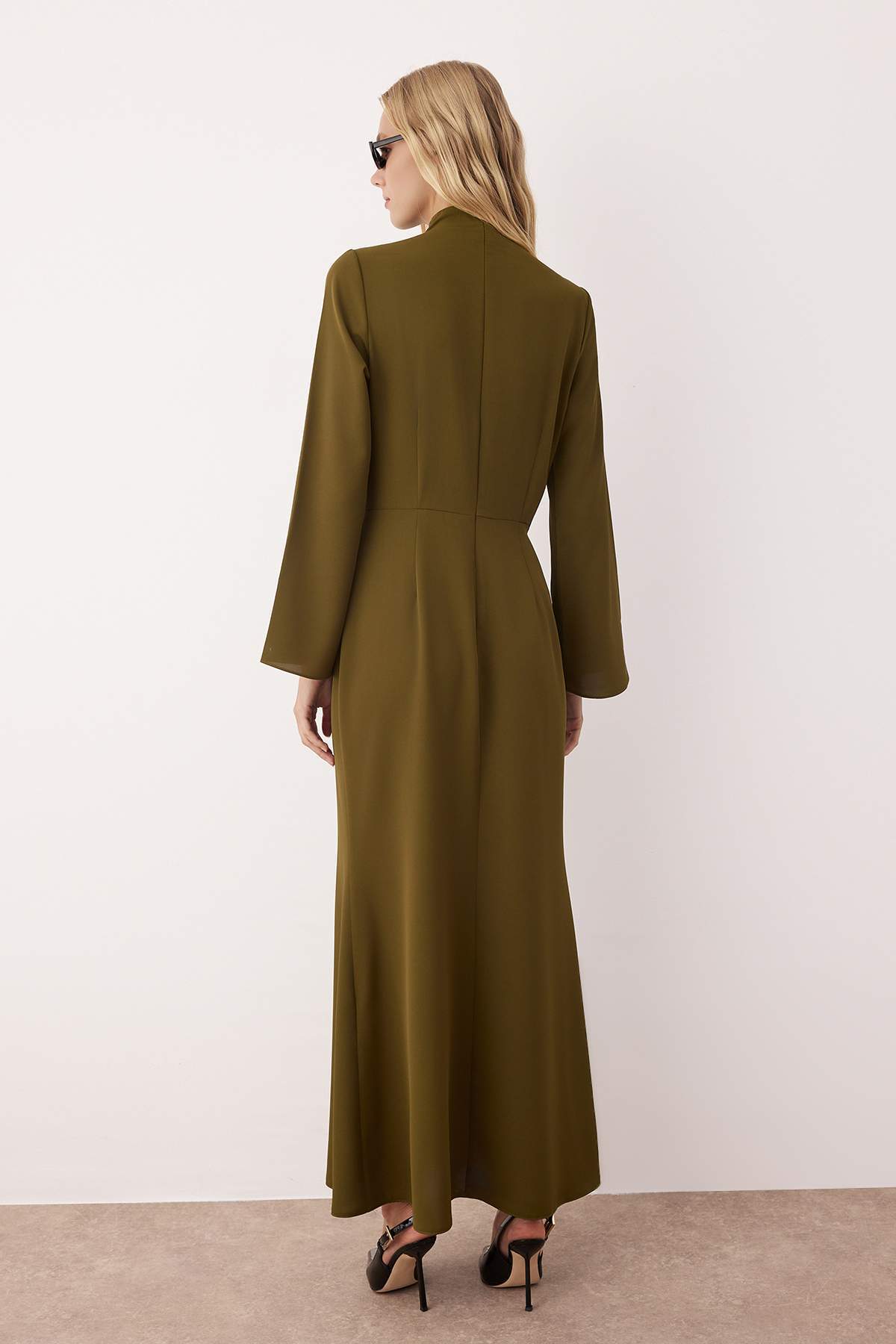 Trendyol Modest Haki Drape Detailed Woven Evening Dress TCTAW26DB00000