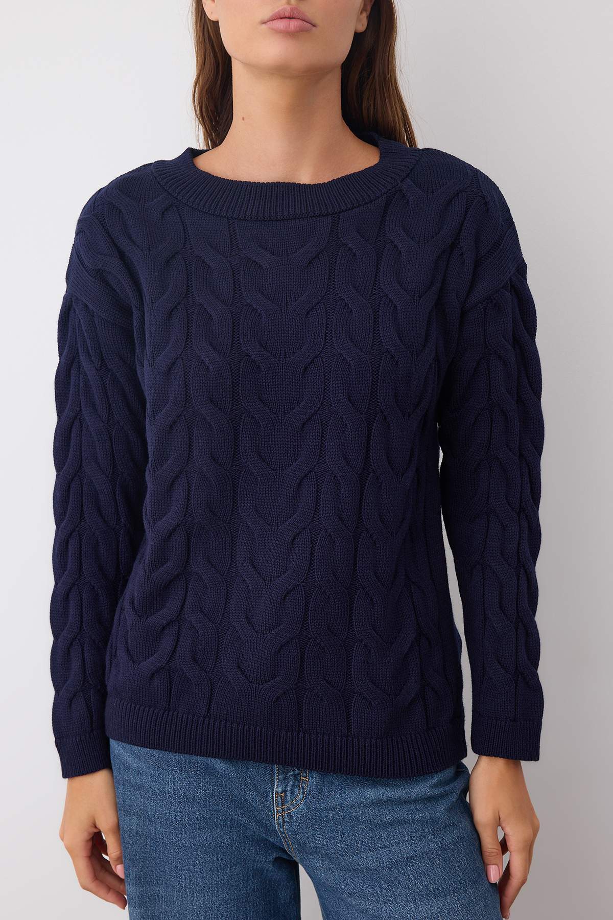 Trendyolmilla  More Sustainable Lacivert Kayık Yaka Triko Kazak TWOAW26KZ00126 - Görsel 7