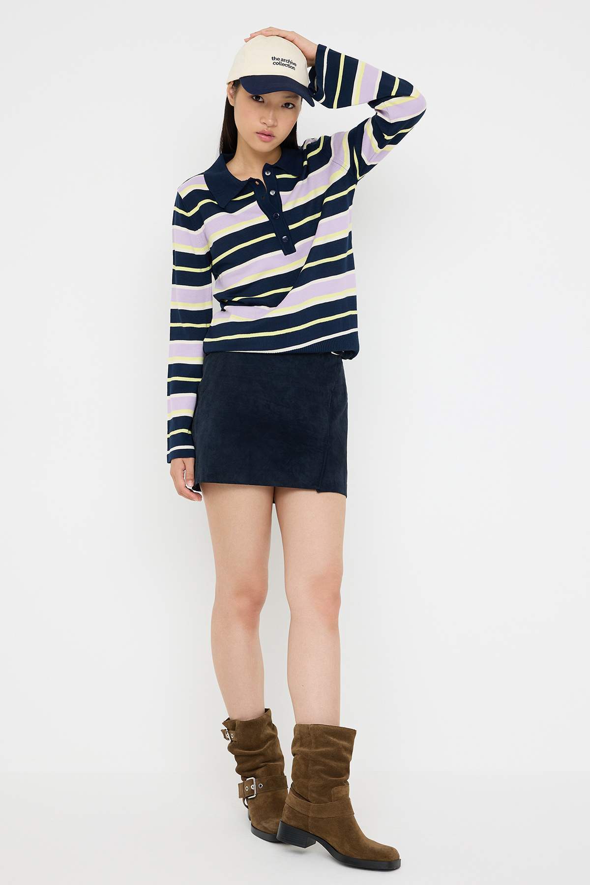 Trendyolmilla  Lacivert Polo Yaka Çizgili Triko Kazak TWOAW26KZ00121 - Görsel 2