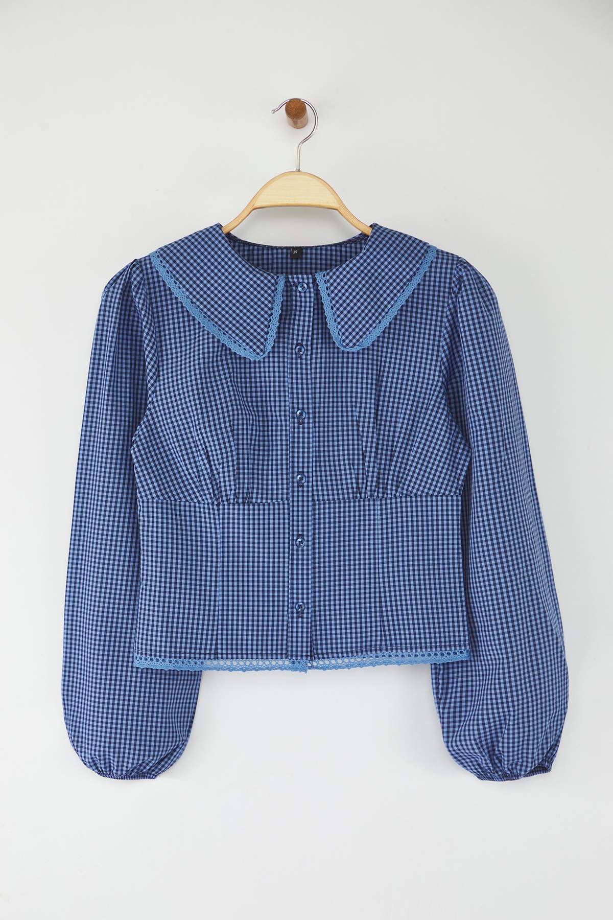 Trendyolmilla  Teen Bebe Yaka Detaylı Kareli Bele Oturan Mavi Gömlek TWOAW26GO00059 - Görsel 7