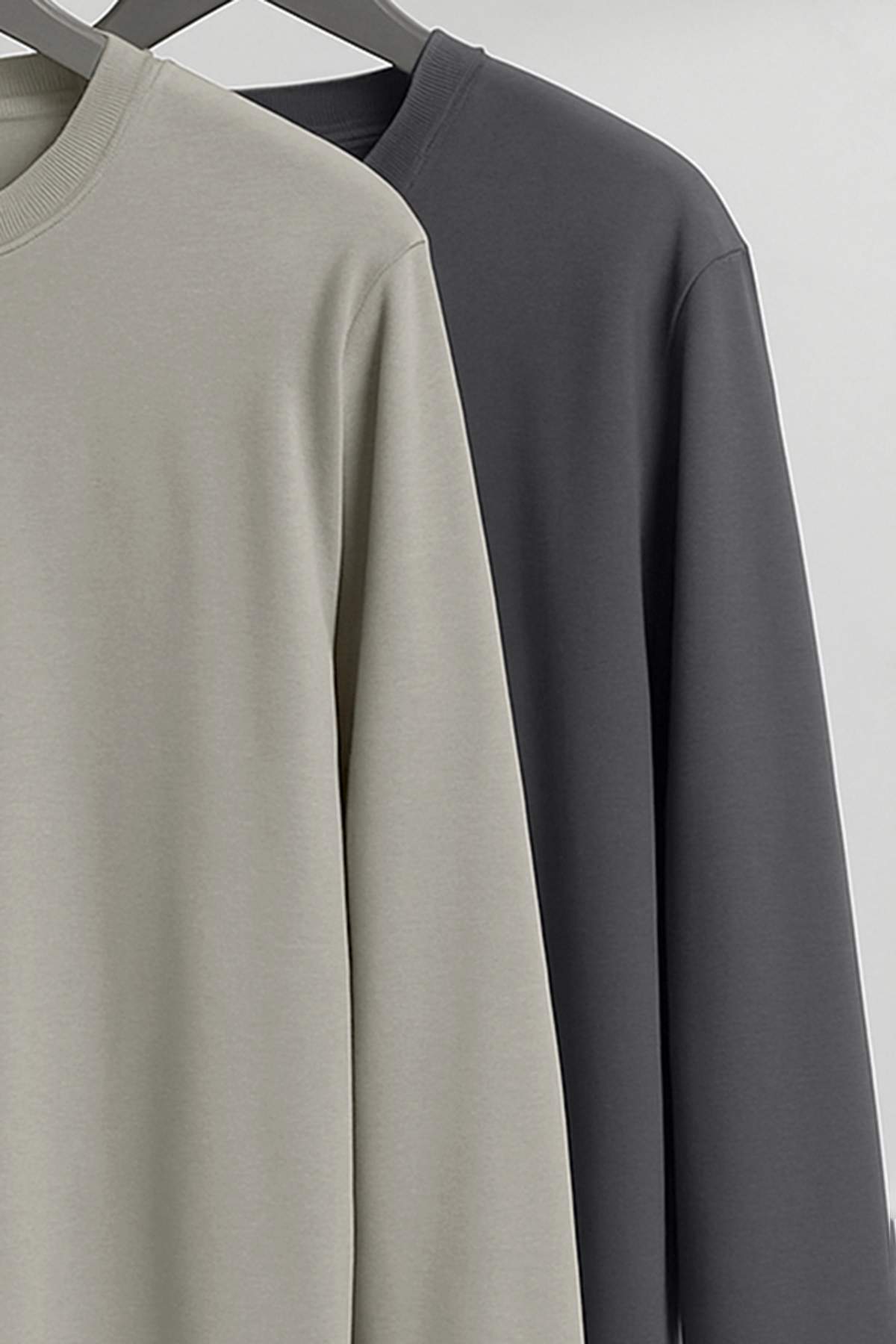 Trendyolmilla  Antrasit-Gri 2'li Paket %100 Pamuk Uzun Kol Regular/Normal Kesim T-Shirt TMNAW24TS00001 - Görsel 2