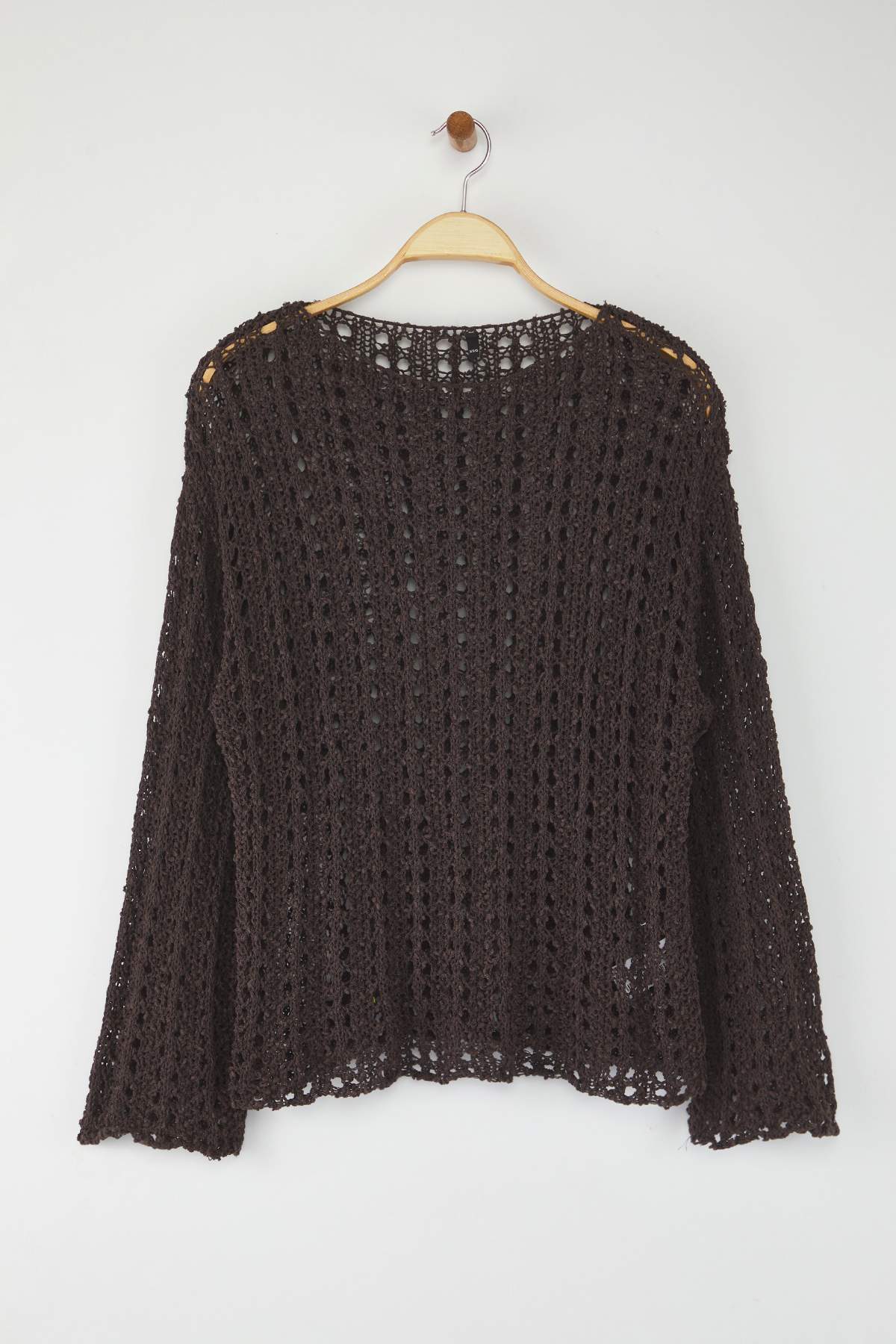 Trendyolmilla  Kahverengi Özel İplik Ajurlu/Delikli Kayık Yaka Triko Kazak TWOAW26KZ00193 - Görsel 5