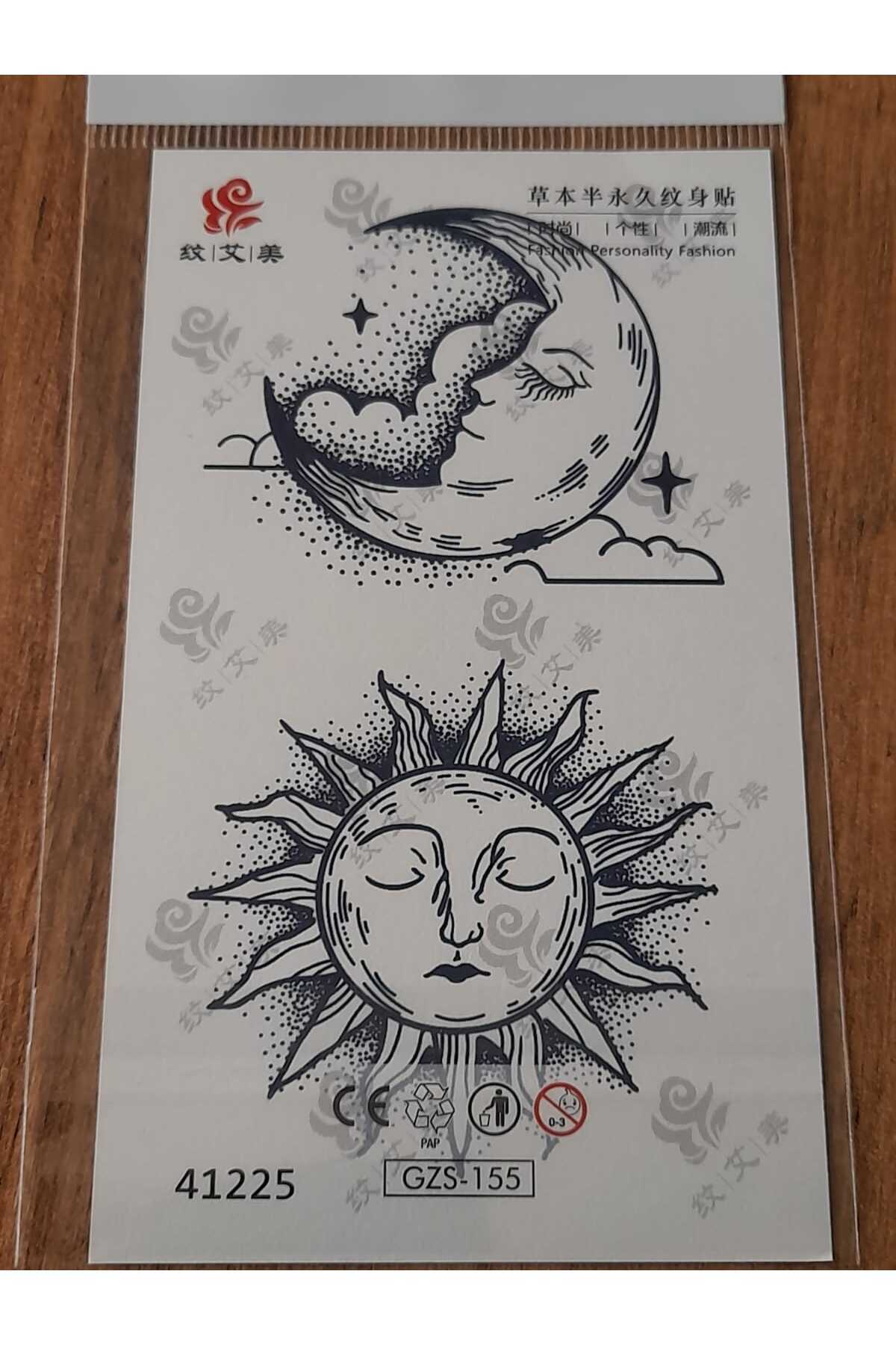 aysa stil Güneş Minimal Yarı Kalıcı Hayalet Geçici Dövme Yapıştırma Dövme