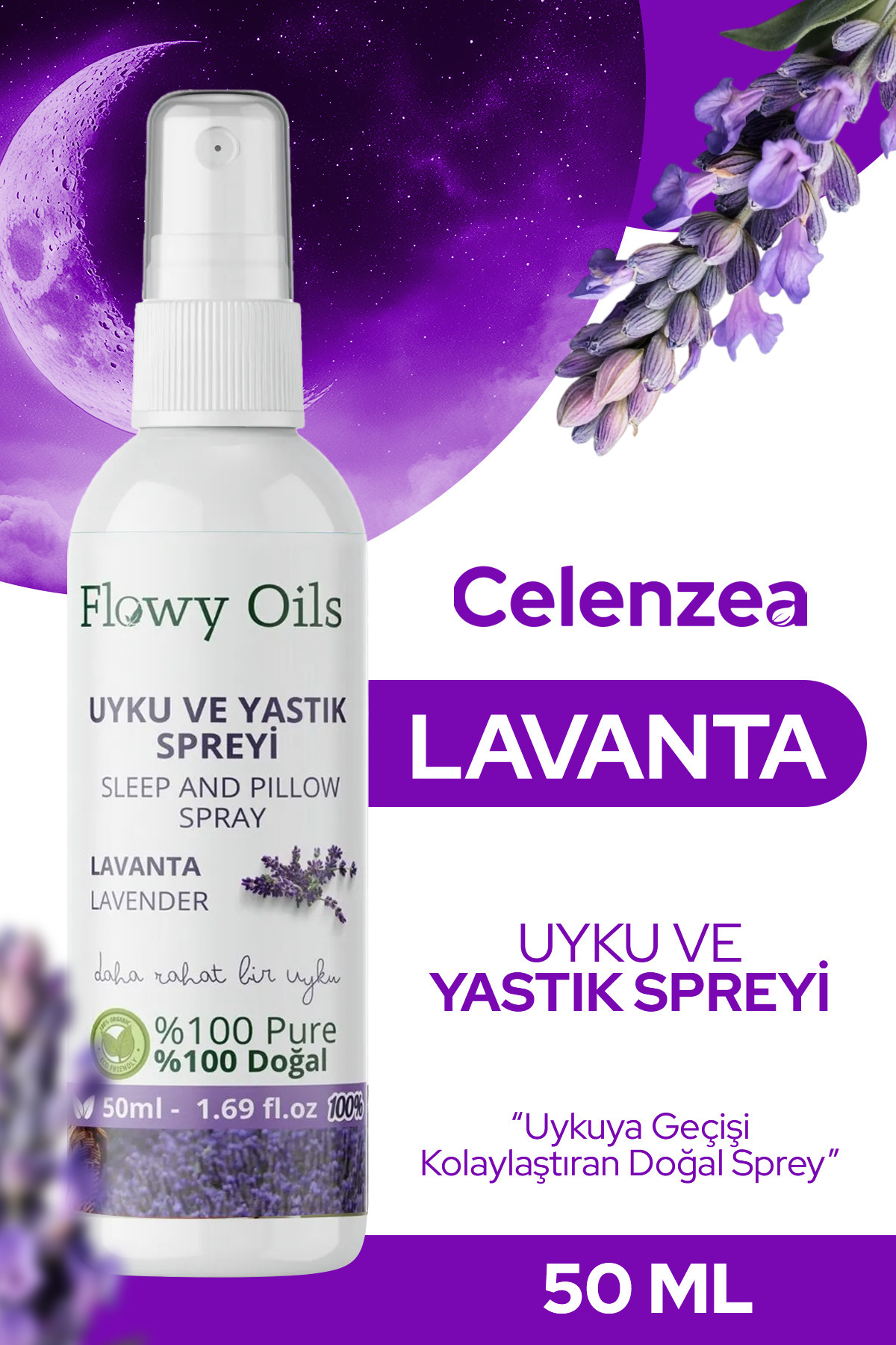 Celenzea Lavanta Doğal Lavanta Uyku Ve Yastık Spreyi Lavender Sleep And Pıllow Spray 50 ml