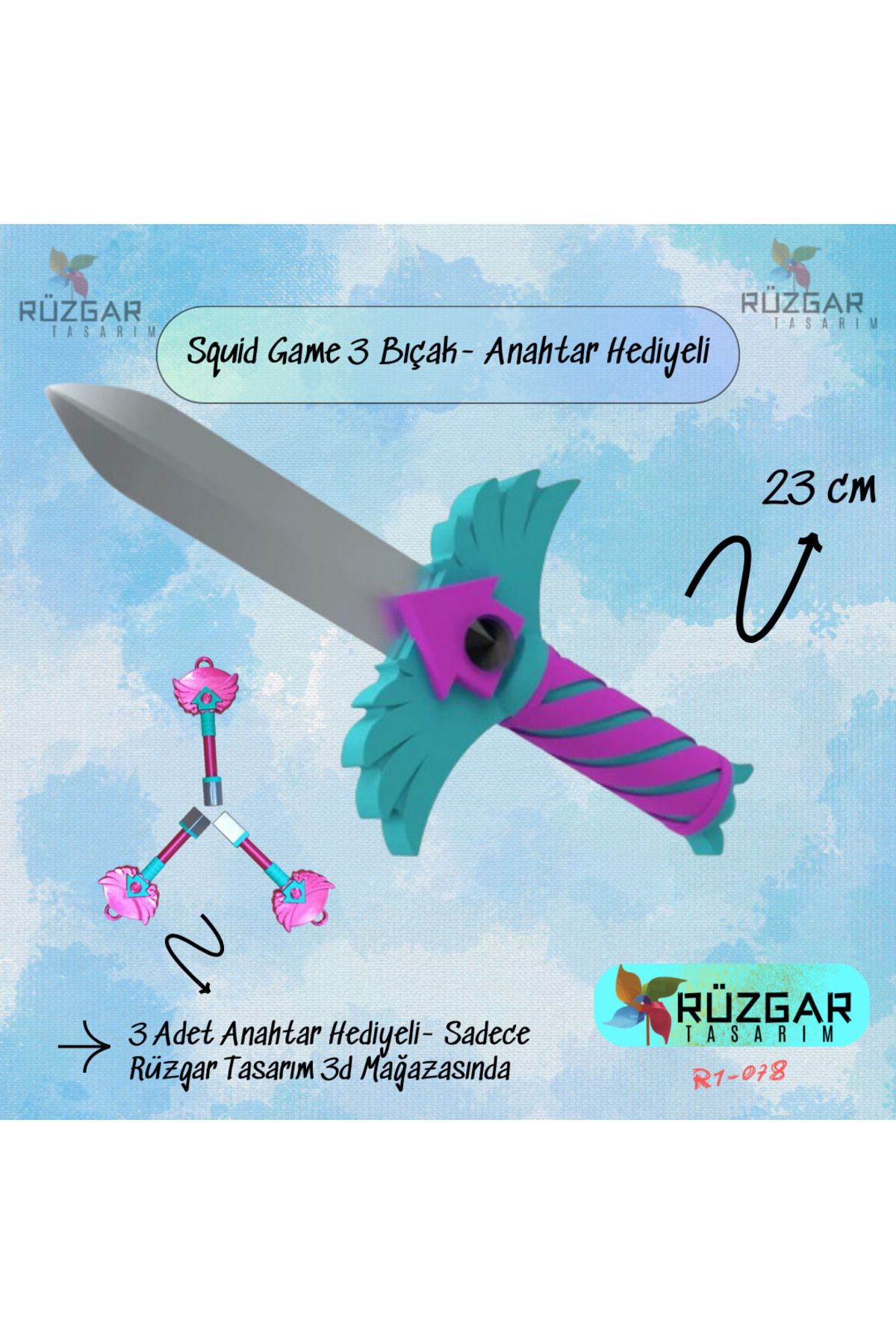 Rüzgar Tasarım-Squid Game 3 Knife Figure Knife and 3 Keys 1