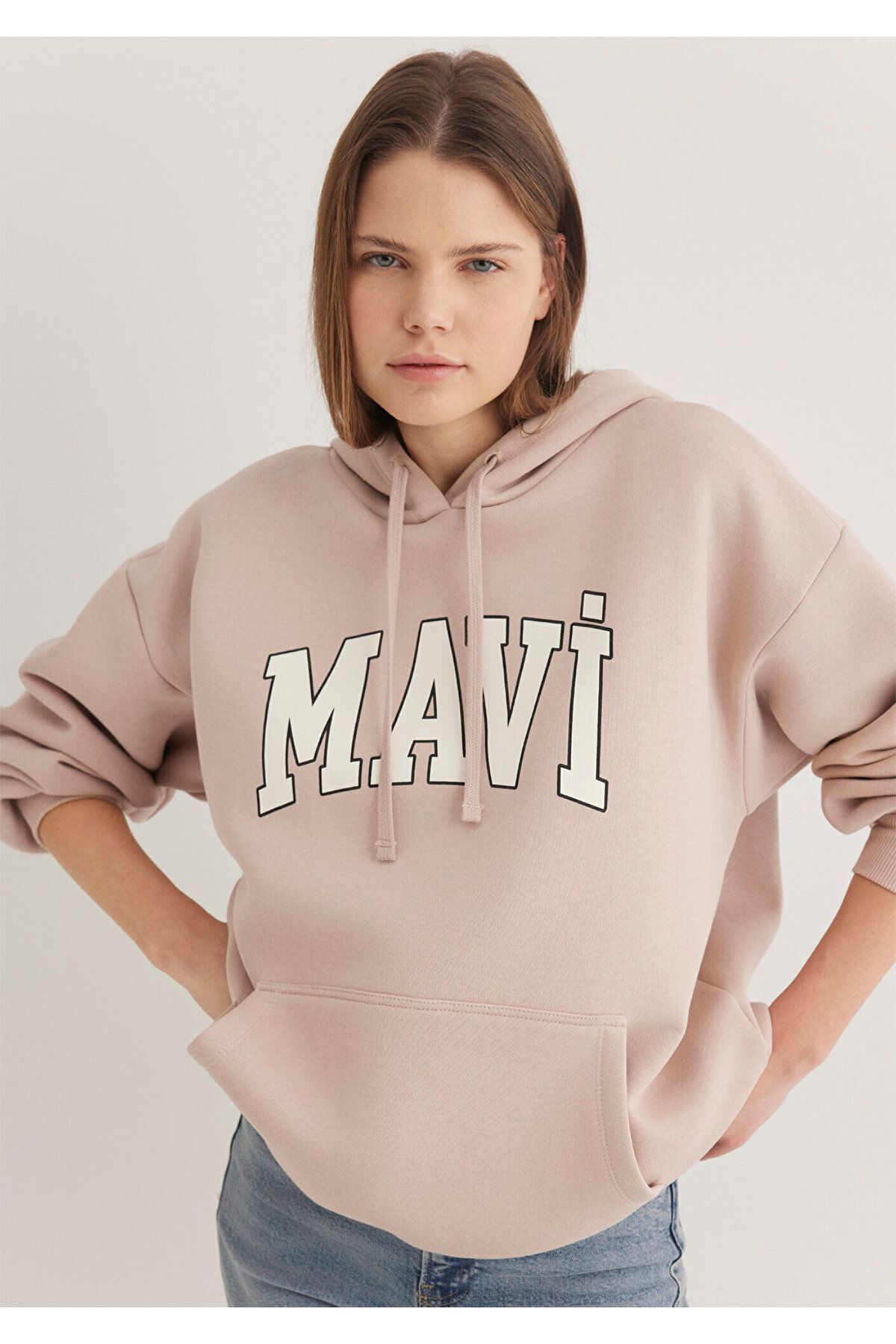 Mavi-Beigefarbenes Sweatshirt mit Kapuze und Logo-Print 1600361 -70043 4