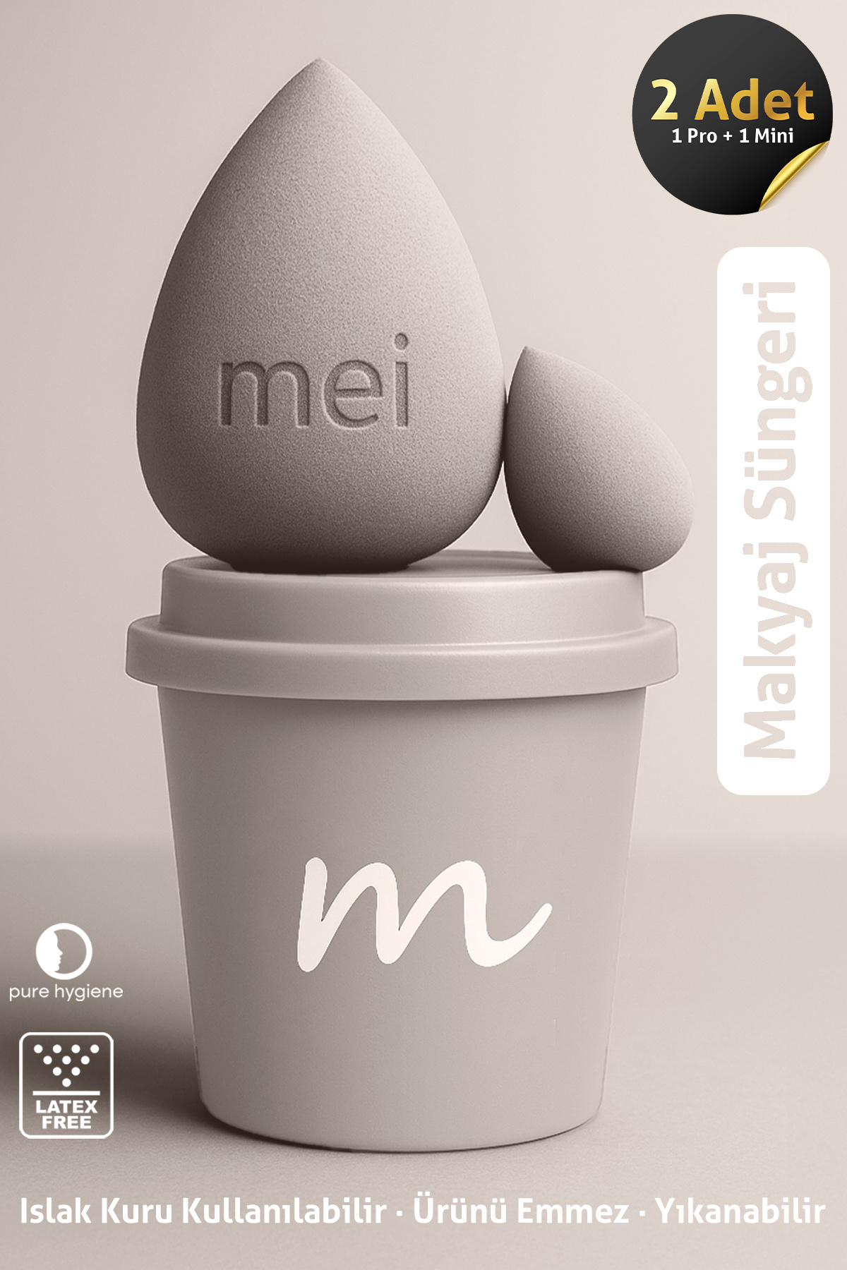 mei Makyaj Süngeri Fondöten Emmeyen Sponge Coffee Cup Hijyenik Limestone 1 Pro 1 Mini