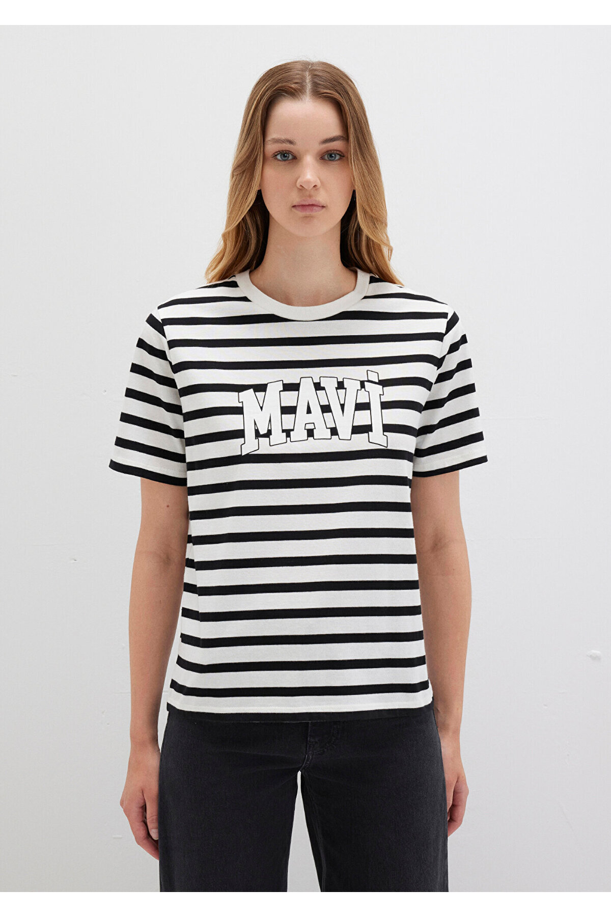 Mavi-Schwarz gestreiftes T-Shirt mit Logodruck, normale Passform / normaler Schnitt 1611360-84041 3