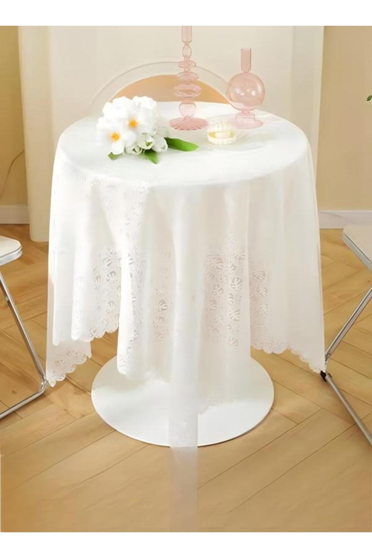 Generic-White Round Tablecloths Polyester Table Cloth Bulk Washable Polyester Fabric Tablecloths Table 4