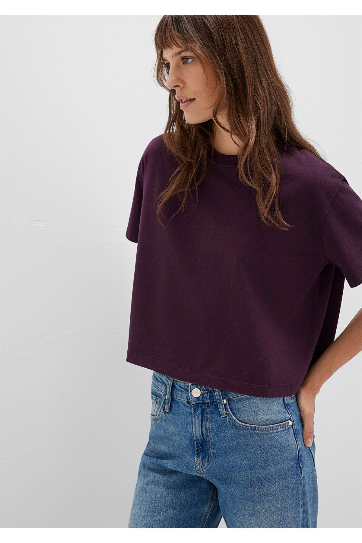 Mavi-Tricou de bază mov cu decolteu rotund, cu croiala lejeră/cu o formă relaxată 1611651 -70635 3