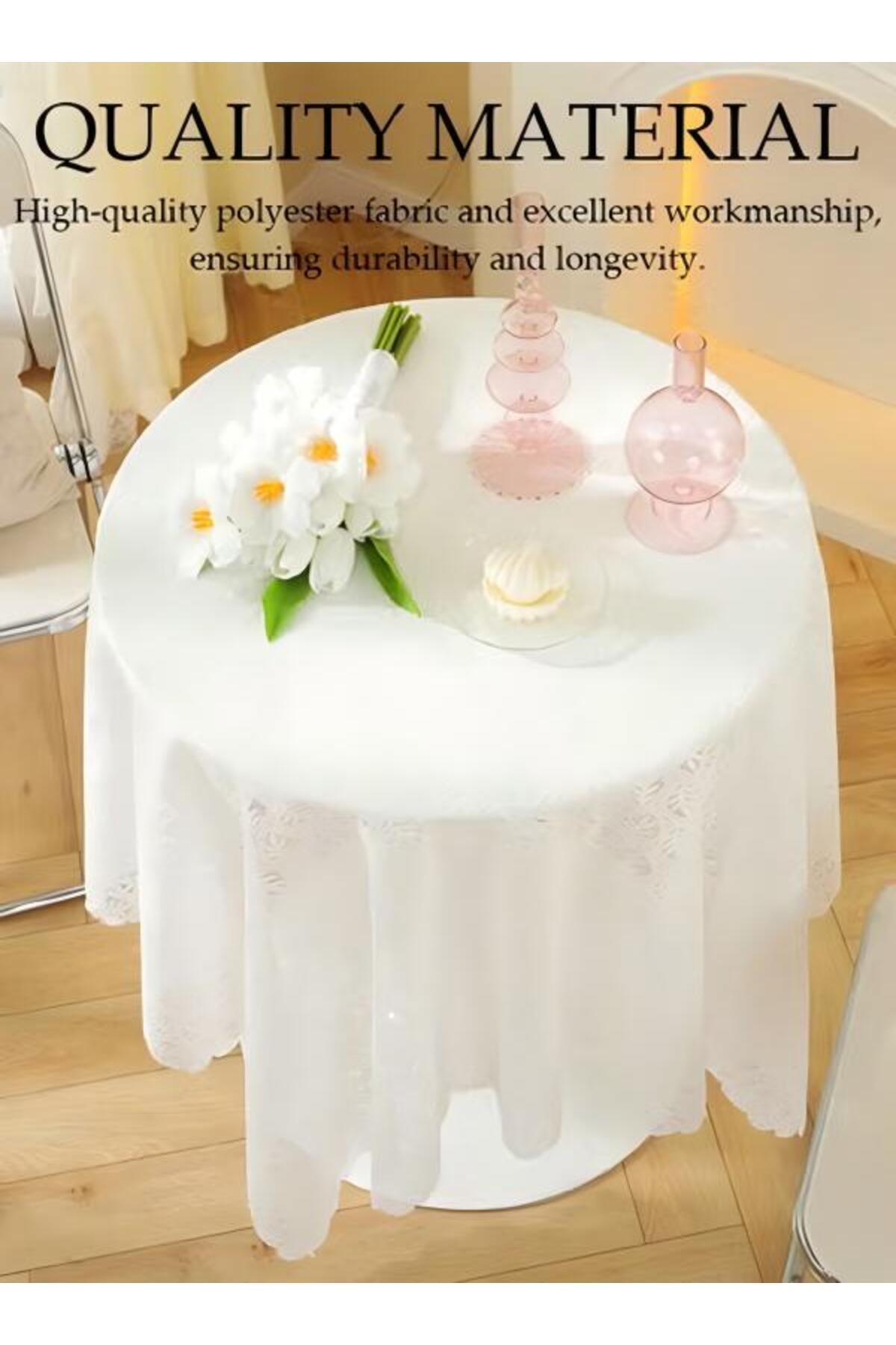 Generic-White Round Tablecloths Polyester Table Cloth Bulk Washable Polyester Fabric Tablecloths Table 2
