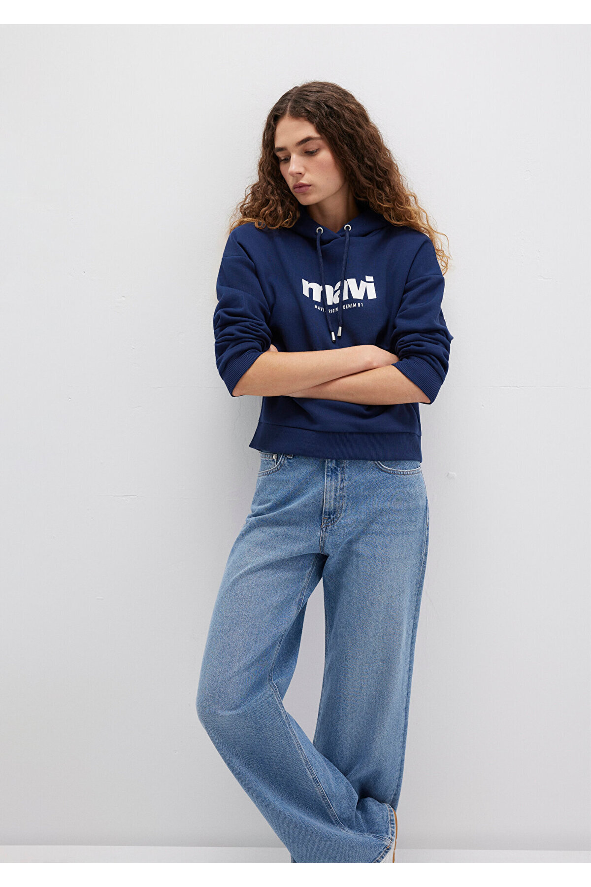 Mavi-Marineblaues Kapuzen-Sweatshirt mit Logo-Print 168334-70488 2