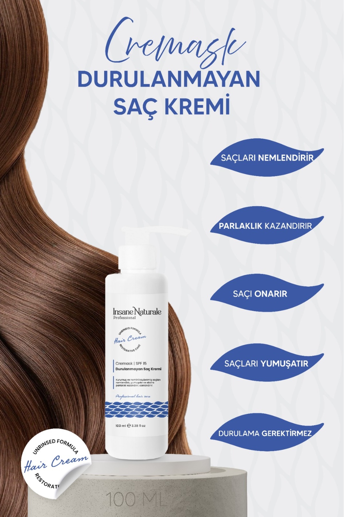 Insane Naturale CREAMASK Keratin ve Biotin İçeren Onarıcı Durulanmayan Saç Bakım Kremi 100 ml — TYCGKRHX6N172589527916545