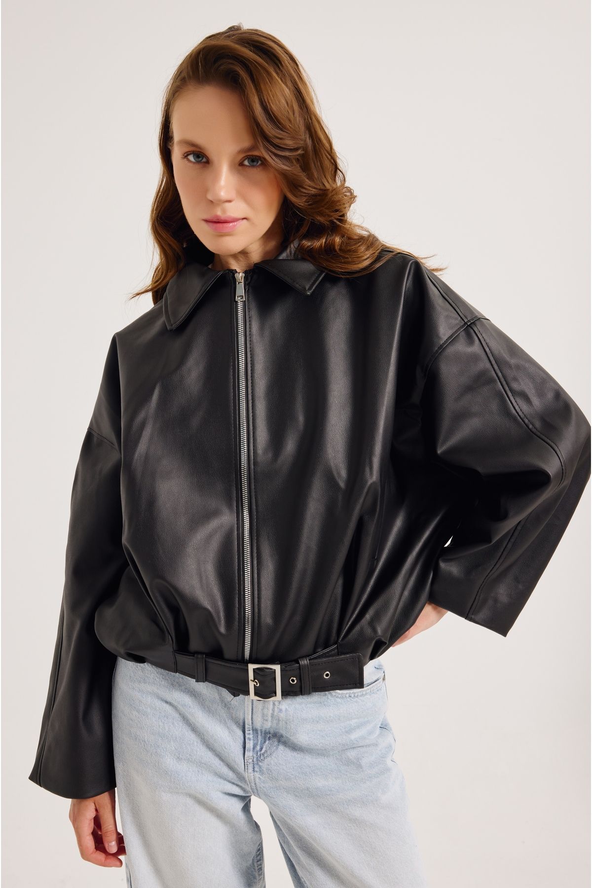 MEECY-Neue Saison Faux Oversize Bomber Lederjacke 2