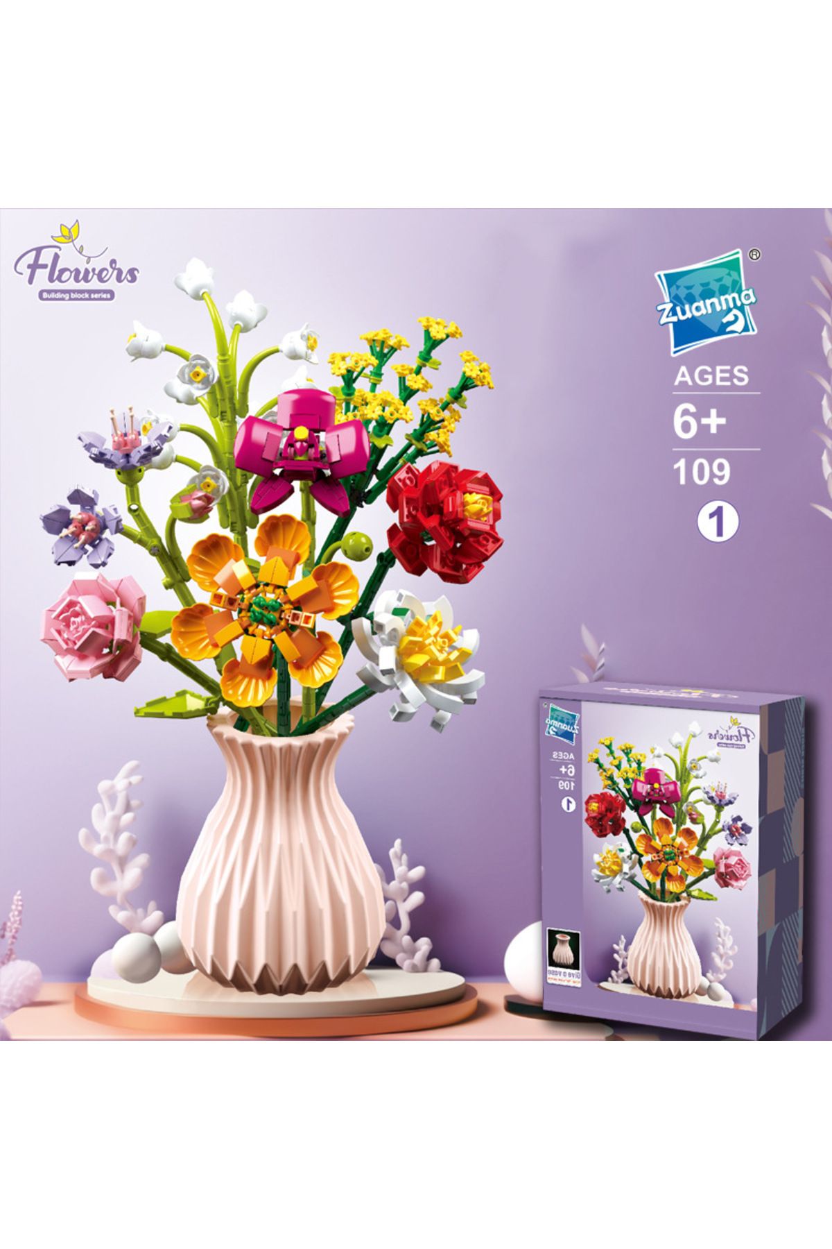 ALBİOYUNCAK Çiçek Blok Maket Puzzle Yapboz Hediyelik El Yapımı Süs