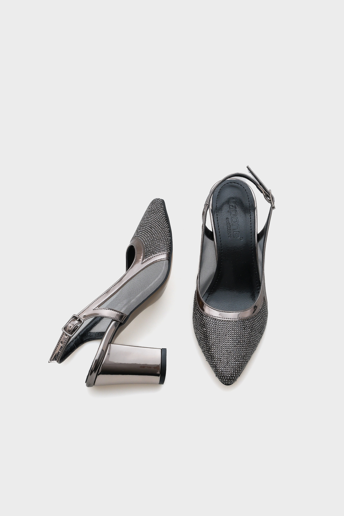 Capone Outfitters-Ola 750 Damen-Schuhe mit Absatz aus Steinnetz und offenem Rücken 5