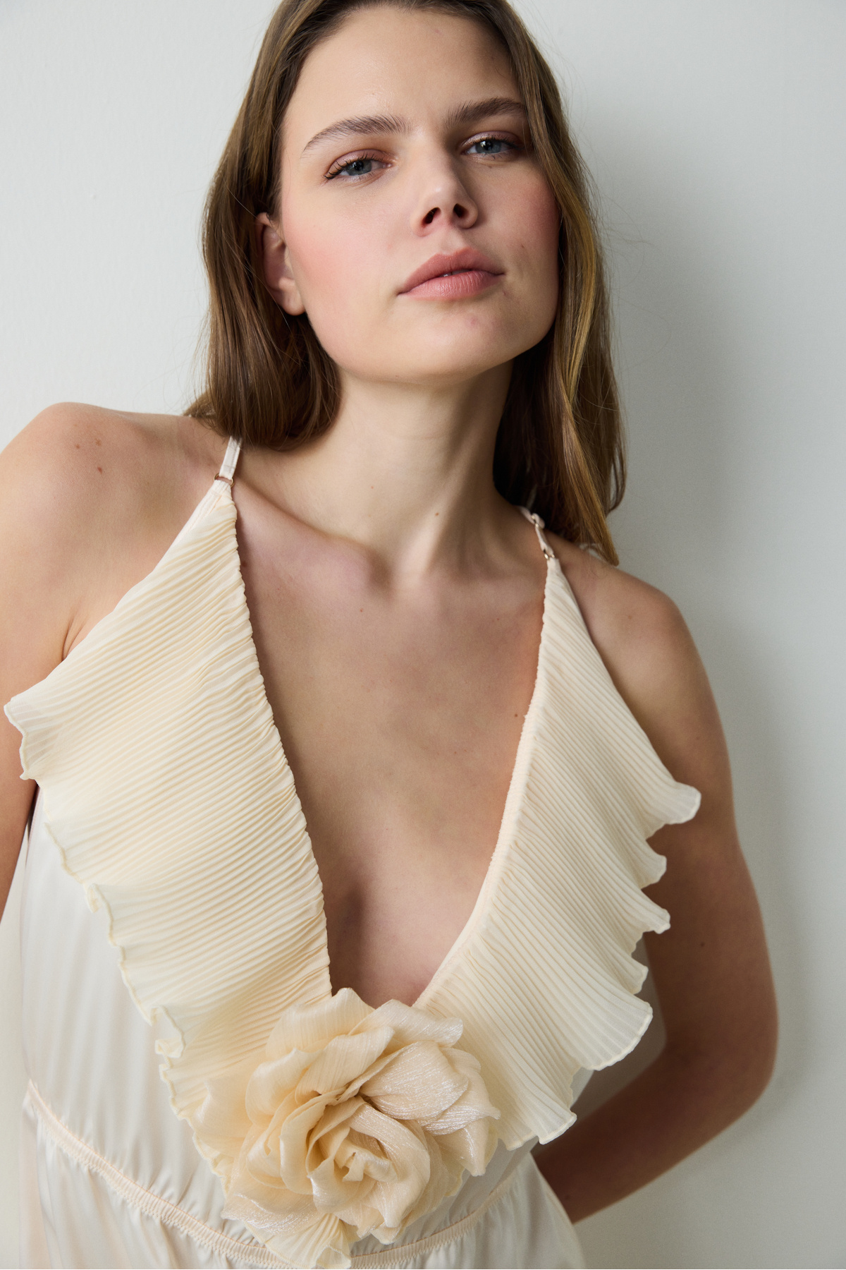 Penti-Satin Flounce Rose Teddy Creme Bodysuit 3