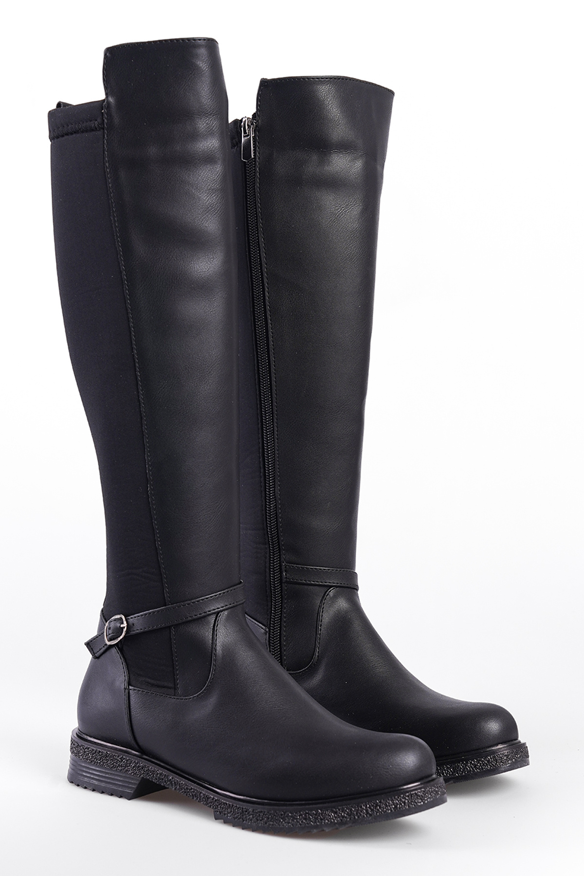 Capone Outfitters-Unterhalb des Knies. Damenstiefel aus Tauchstoff mit Banddetail vorne und seitlichem Reißverschluss 2
