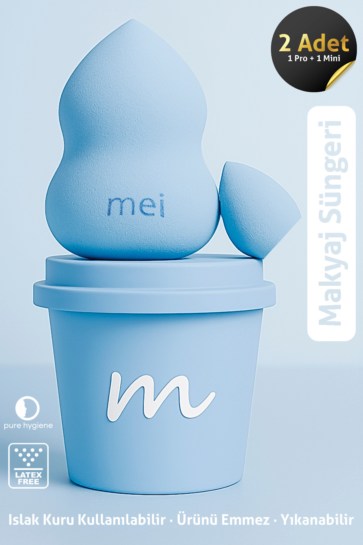 mei Makyaj Süngeri Fondöten Emmeyen Sponge Coffee Cup Hijyenik Blue1 Pro 1 Mini