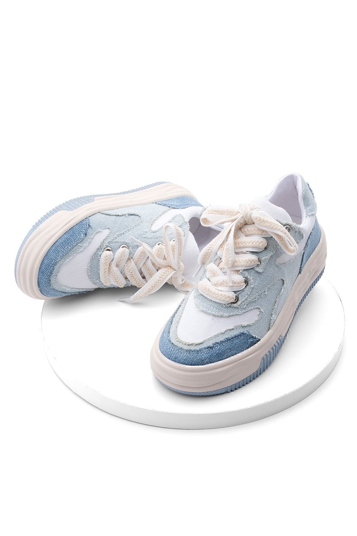 Marjin Kadın Yüksek Taban Sneaker Keten Kumaş Bağcıklı Spor