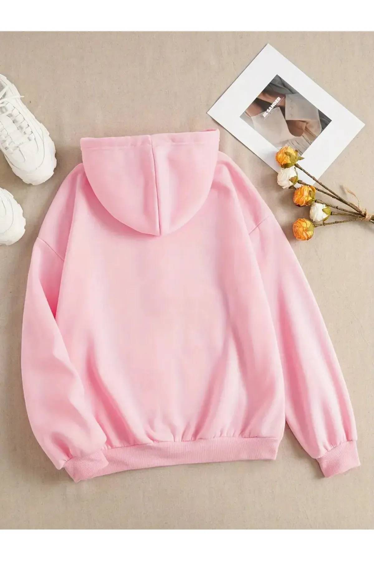 Jooy  Pembe 3 İplik Fermuarlı Kapüşonlu Hırka Ceket - Görsel 2