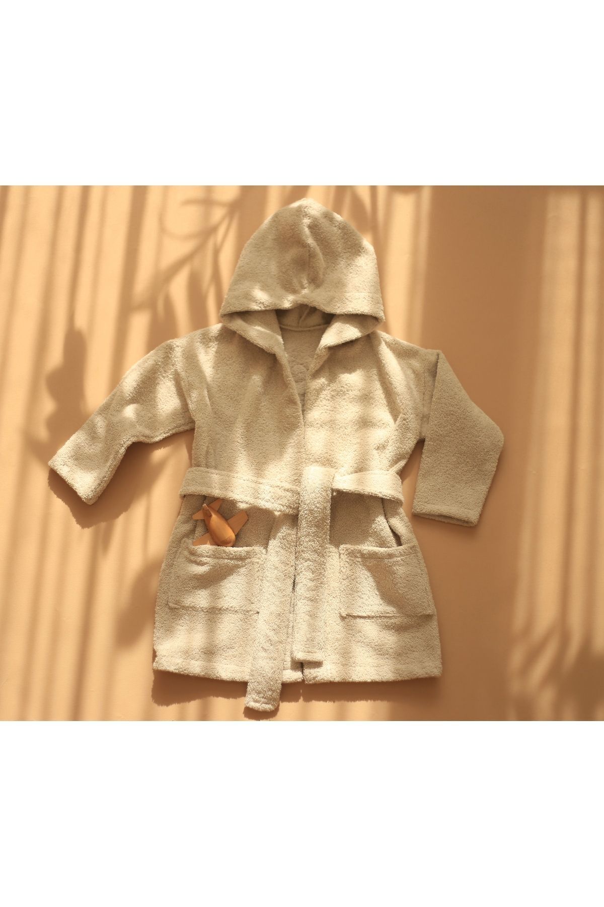 ilays beauty Buldan Dokuması Bebek/çocuk Bornozu Taş Rengi fotoğrafı 3 (önizleme)