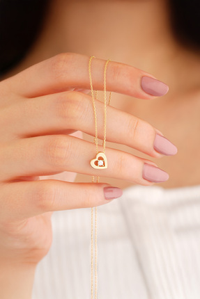 madissongold 14 Ayar Altın Taşlı Kalp Kolye