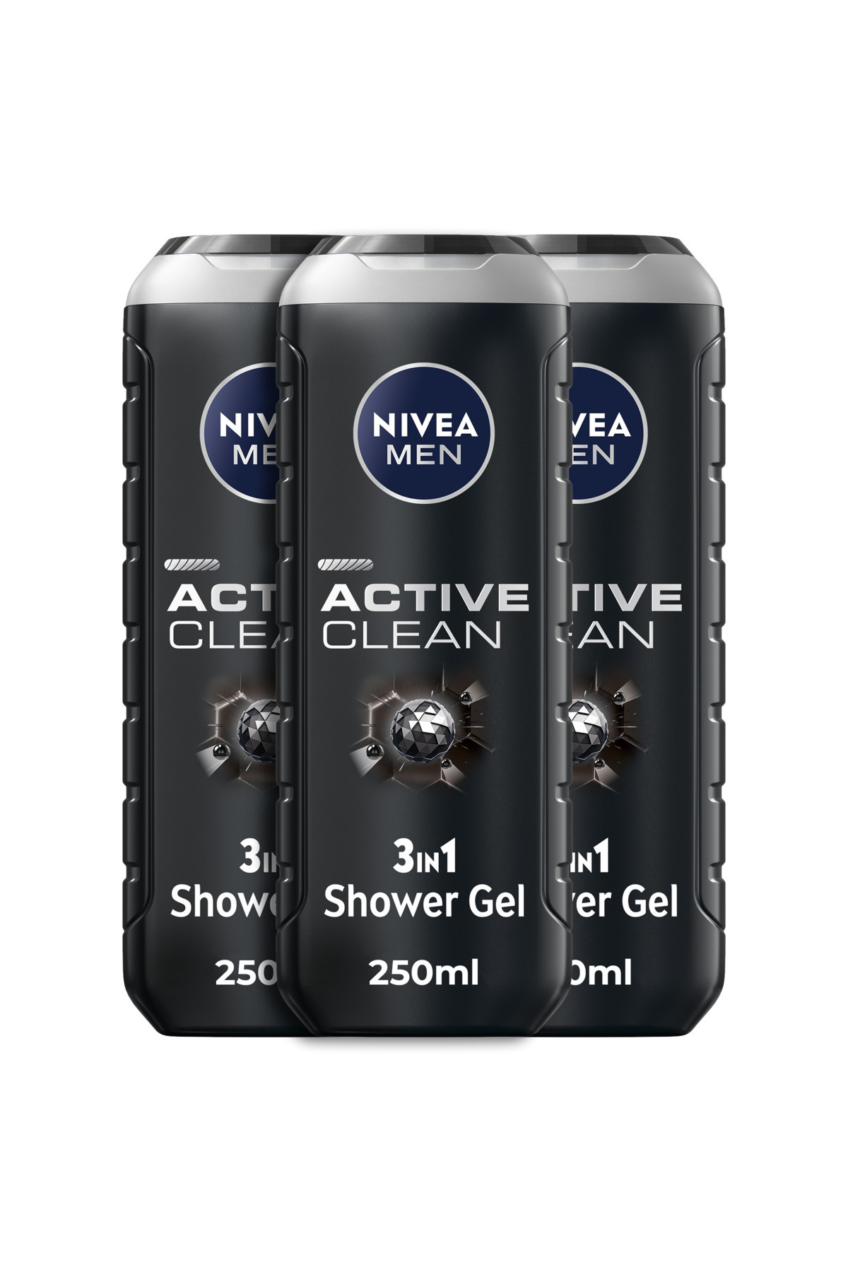 NIVEA-MEN Active Clean Charcoal Shower Gel 3in1, Woody Scent, 250ml, Pack of 3 1