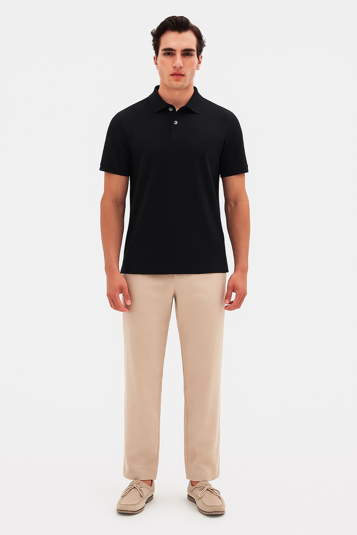 D'S Damat-Normale Passform, schwarzes Piqué-T-Shirt aus 100 % Baumwolle mit unlackiertem Polokragen und Stickerei 8