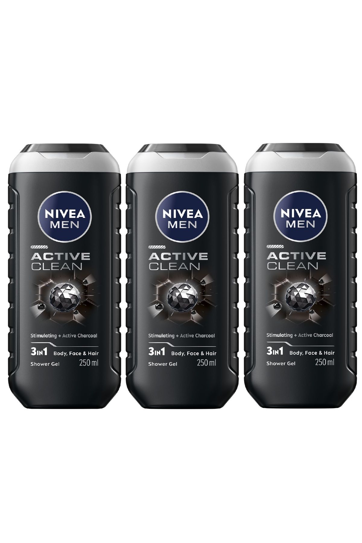 NIVEA-MEN Active Clean Charcoal Shower Gel 3in1, Woody Scent, 250ml, Pack of 3 7