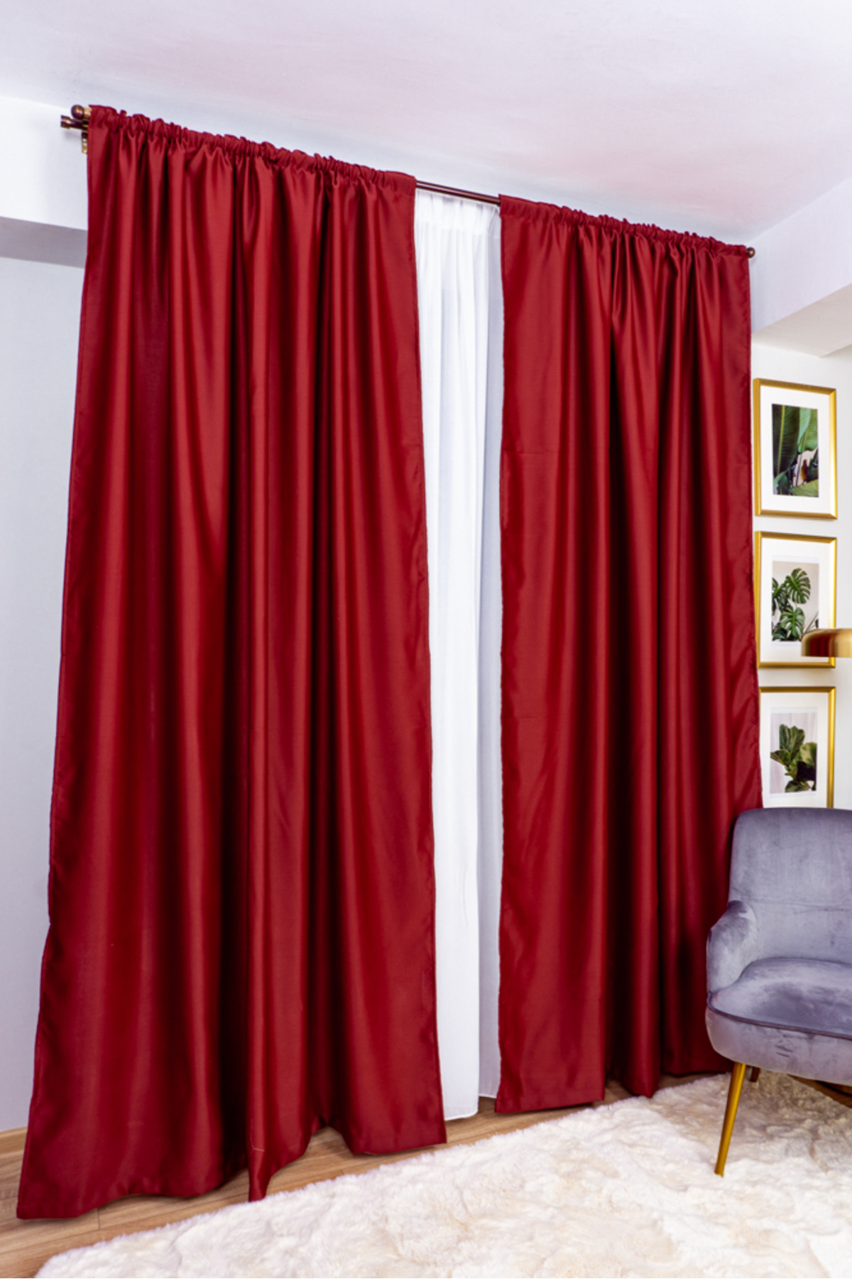 Harnicuta-Set of 2 Blackout Curtains in Burgundy with Rejansa, Choice of Dimensions: Width x Height 2