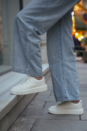 Marjin Kadın Sneaker Kalın Taban Spor Ayakkabı Domen Beyaz