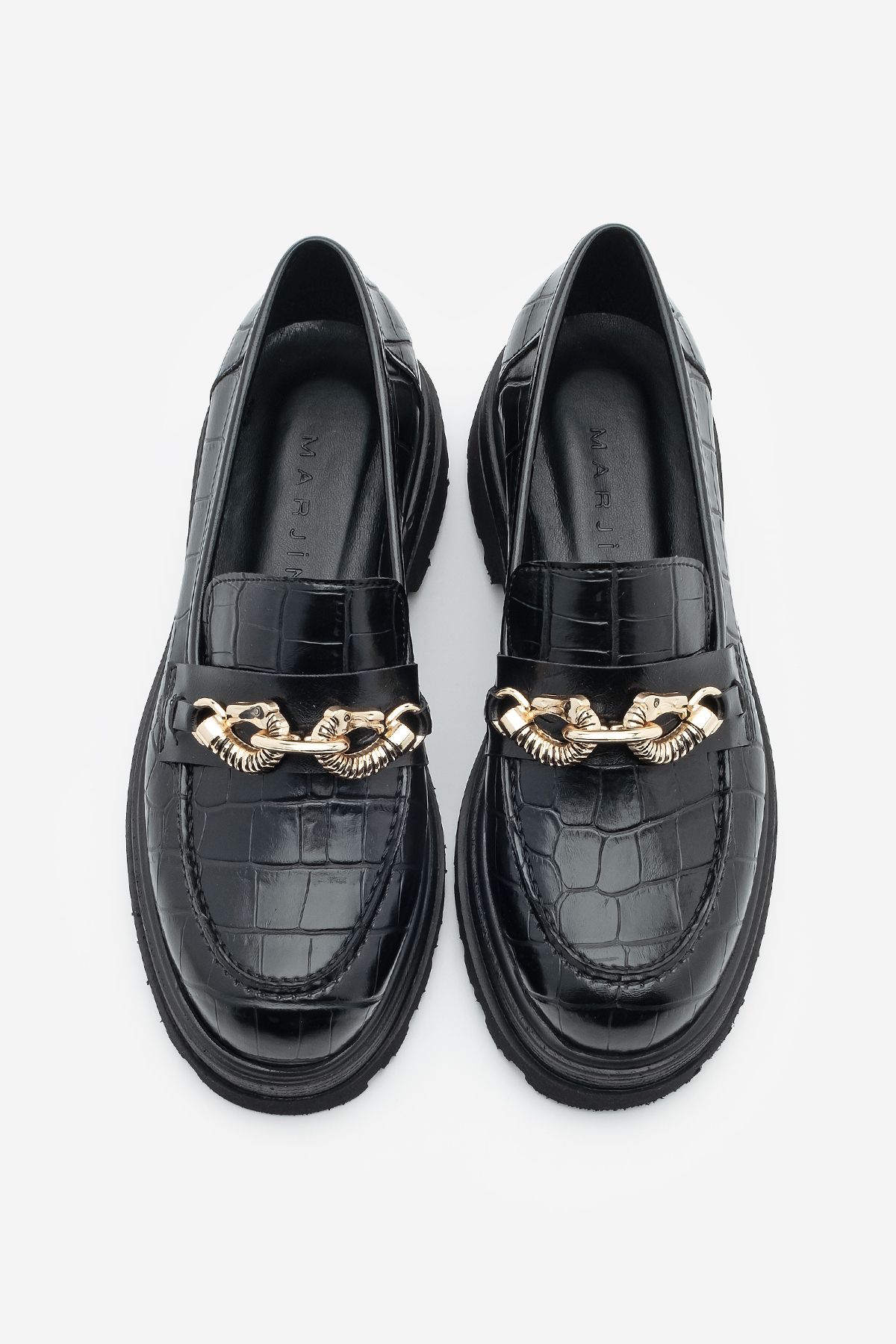 Marjin-Rizya Black Croco – Loafer-Freizeitschuhe für Damen mit dicker Sohle und Schnalle 7