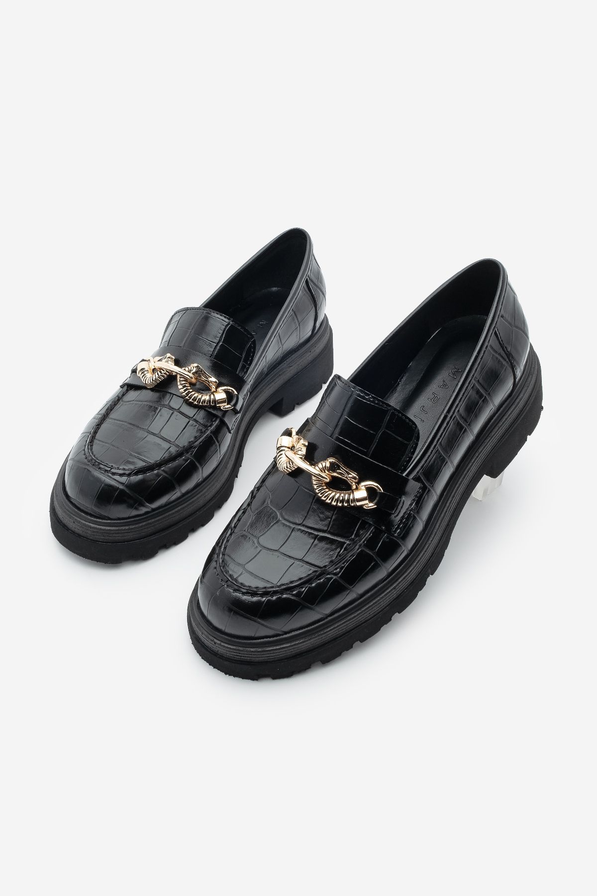 Marjin-Rizya Black Croco – Loafer-Freizeitschuhe für Damen mit dicker Sohle und Schnalle 1