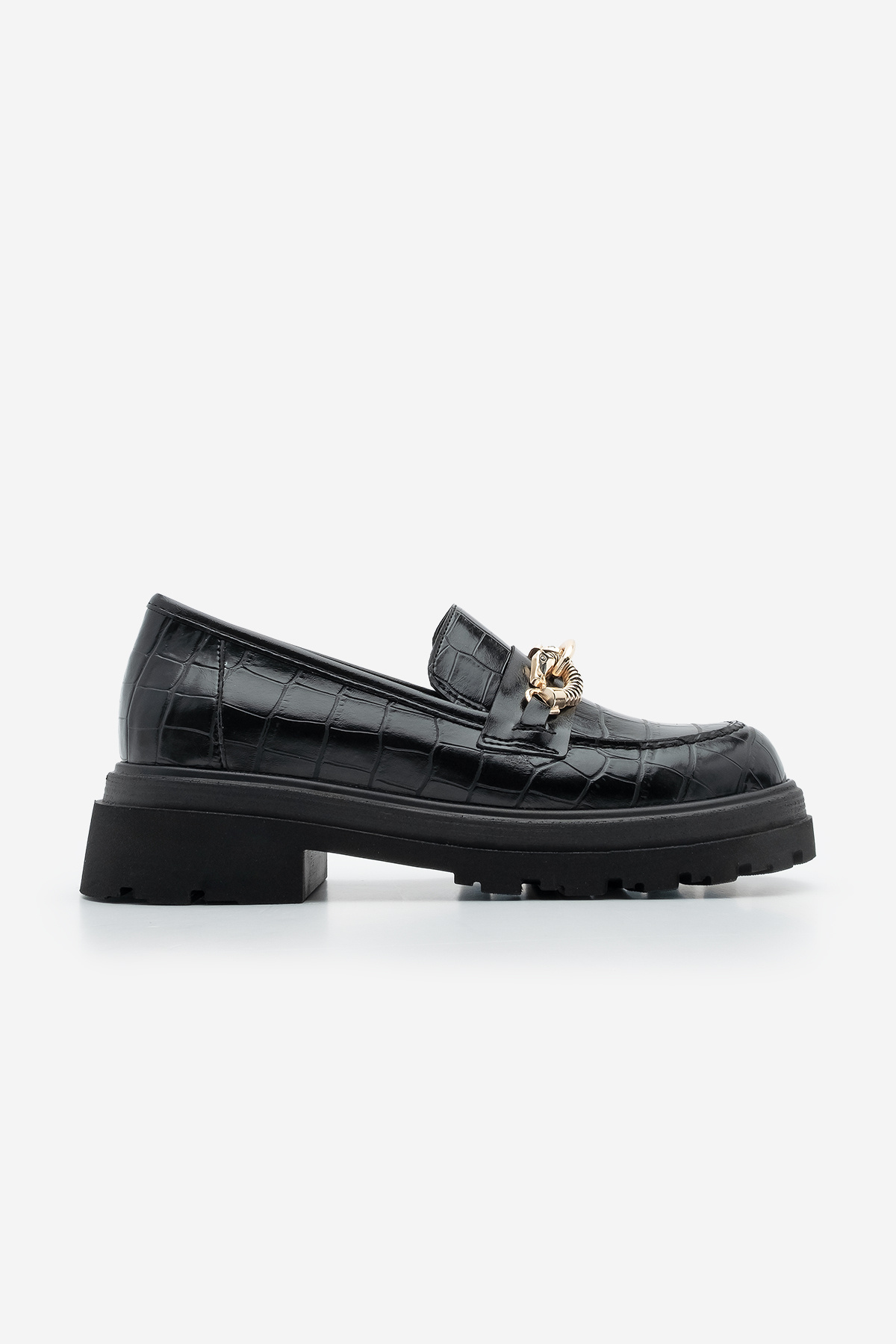 Marjin-Rizya Black Croco – Loafer-Freizeitschuhe für Damen mit dicker Sohle und Schnalle 3