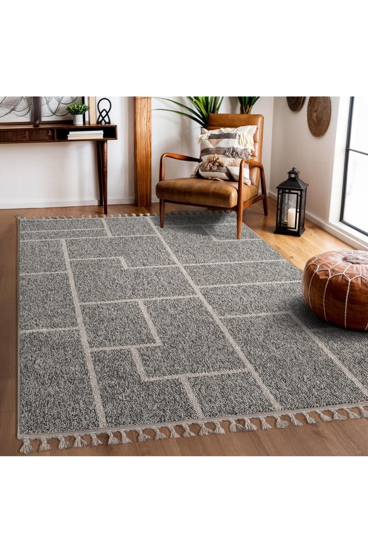 Effect EF008A Anthracite Carpet Geometric Jute Floor Living Room Bedroom Kitchen Corridor Carpet